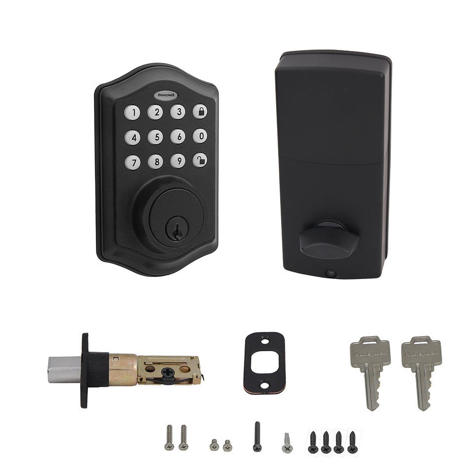 Honeywell 8712509 Electronic Deadbolt Door Lock with Keypad - Matte Black Smart Security for Front Doors, Back Doors & Apartments | Keyless Entry & Home Protection