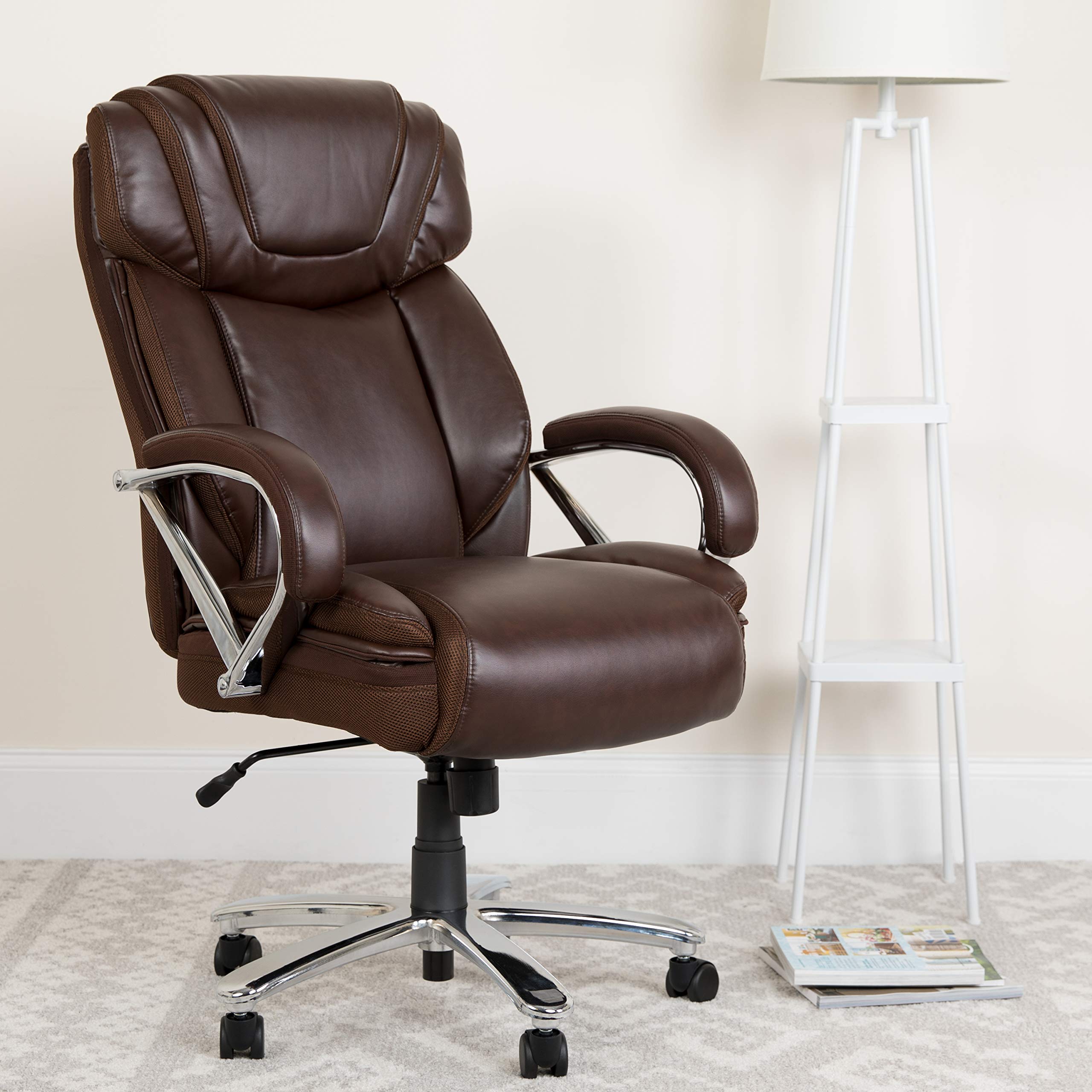 500 lb. Capacity Big & Tall Brown LeatherSoft Ergonomic Office Chair with Extra Wide Seat - Heavy Duty Executive Desk Chair for Large Men & Plus Size Adults - Perfect for Home Office, Gaming & Workspace