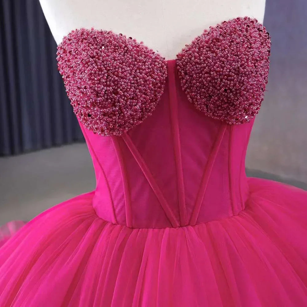 Serene Hill Fuchsia Elegant Boat Neck Lace-Up Pearl Beaded Luxury Wedding Dress 2025 | High-End Custom Made Bride Gown HM231108 | Perfect for Bridal Ceremonies, Vow Renewals & Formal Events