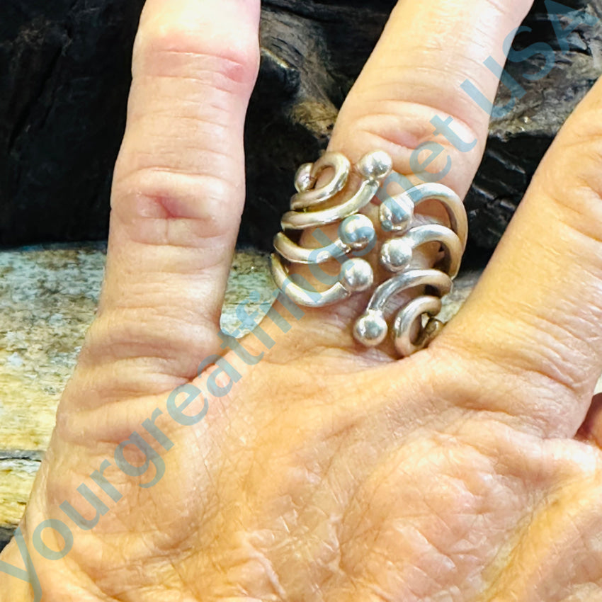 Sterling Silver Wire Art Wide Band Adjustable Ring for Women - Perfect for Boho, Stacking & Everyday Wear