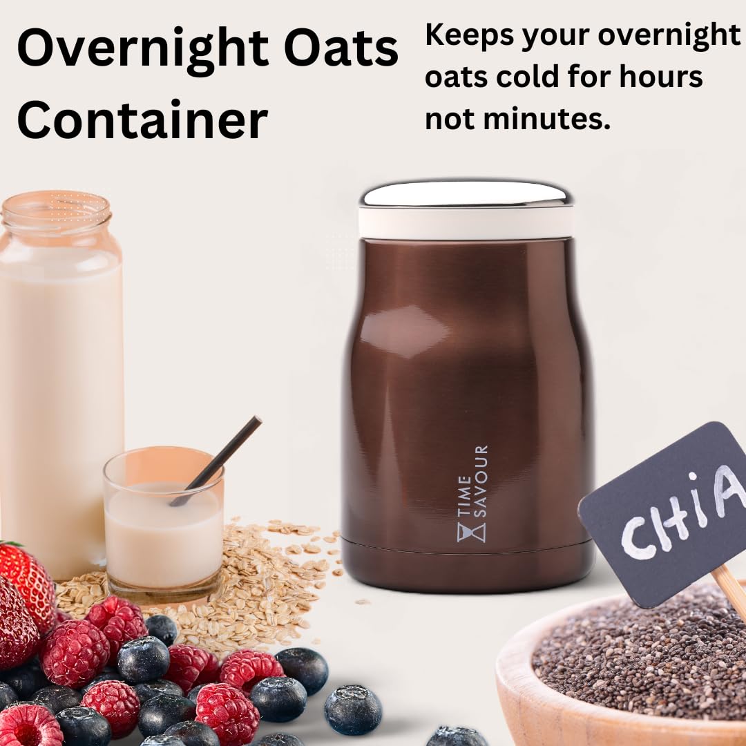 16oz BPA-Free Overnight Oats Containers with Lids - Leakproof Meal Prep Jars for Oats, Yogurt, Smoothies, Pasta & Soup - Insulated Thermos Food Storage for Kids & Adults (Brown) - Perfect for Breakfast, Lunch, Office & School Meals