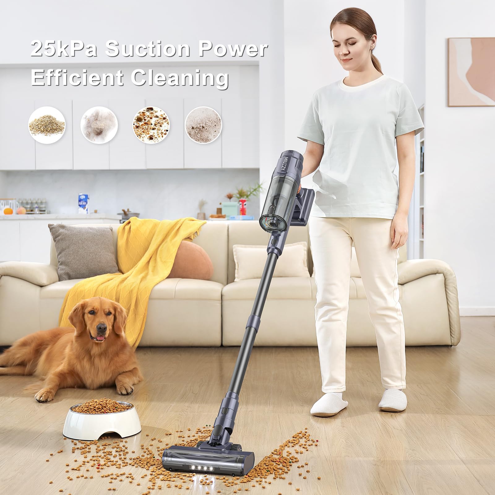 M242 Cordless Stick Vacuum Cleaner with Brushless Motor - 50 Min Runtime, 25Kpa Powerful Suction for Pet Hair - LED Display for Hard Floors & Carpets - Lightweight Home Cleaning for Pets, Furniture & Stairs