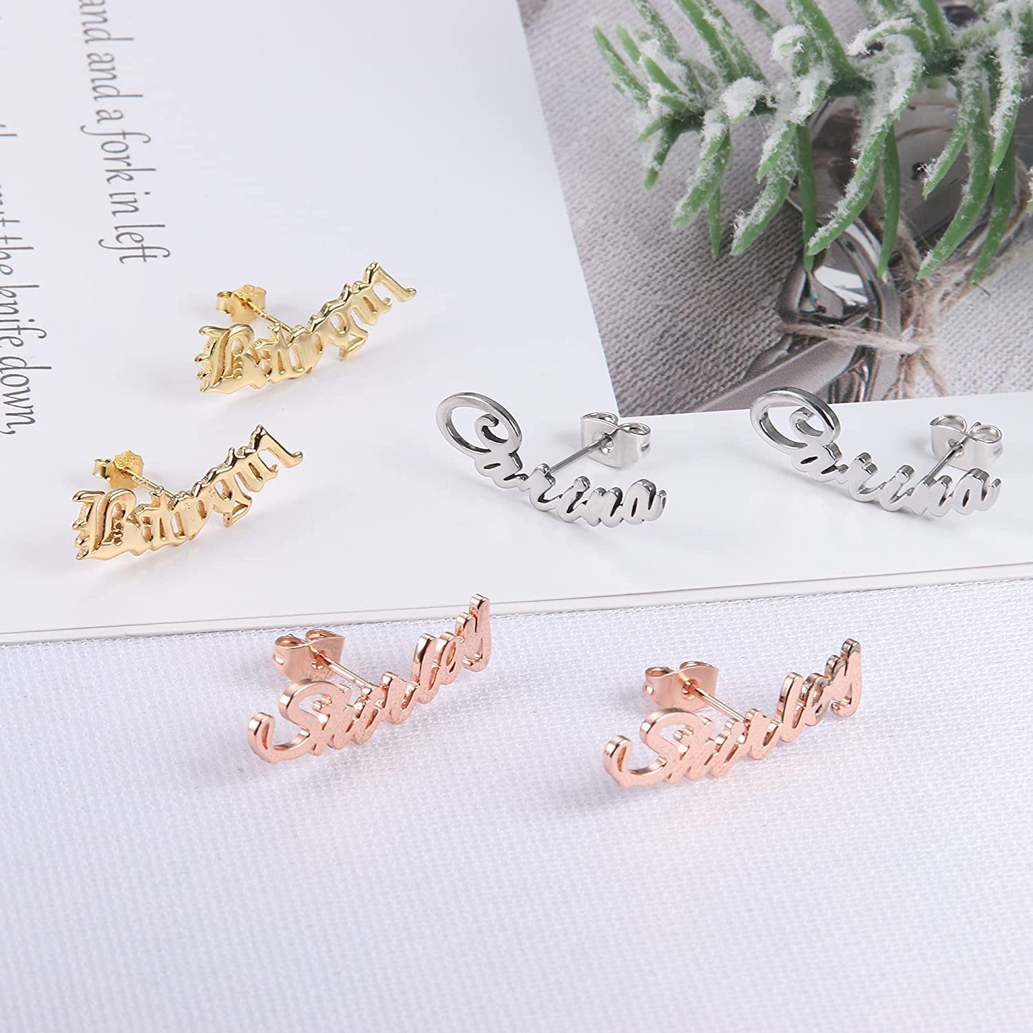 Personalized Name Stud Earrings - Custom Minimalist Jewelry Gift for Women - Engraved Initial Earrings for Everyday Wear (Birthday, Anniversary, Valentine's Day Gift Idea)