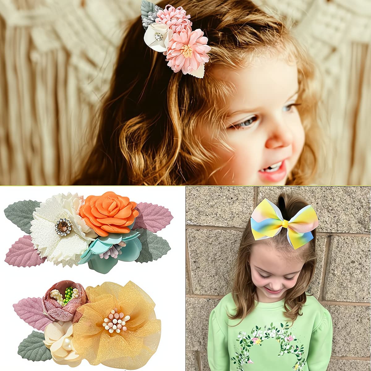 Fsmiling Girls Hair Bows - 11 Pack Alligator Clip Flower Hair Accessories with Grosgrain Ribbon for Valentine's Day, Easter & Parties | Perfect for School, Weddings & Special Occasions