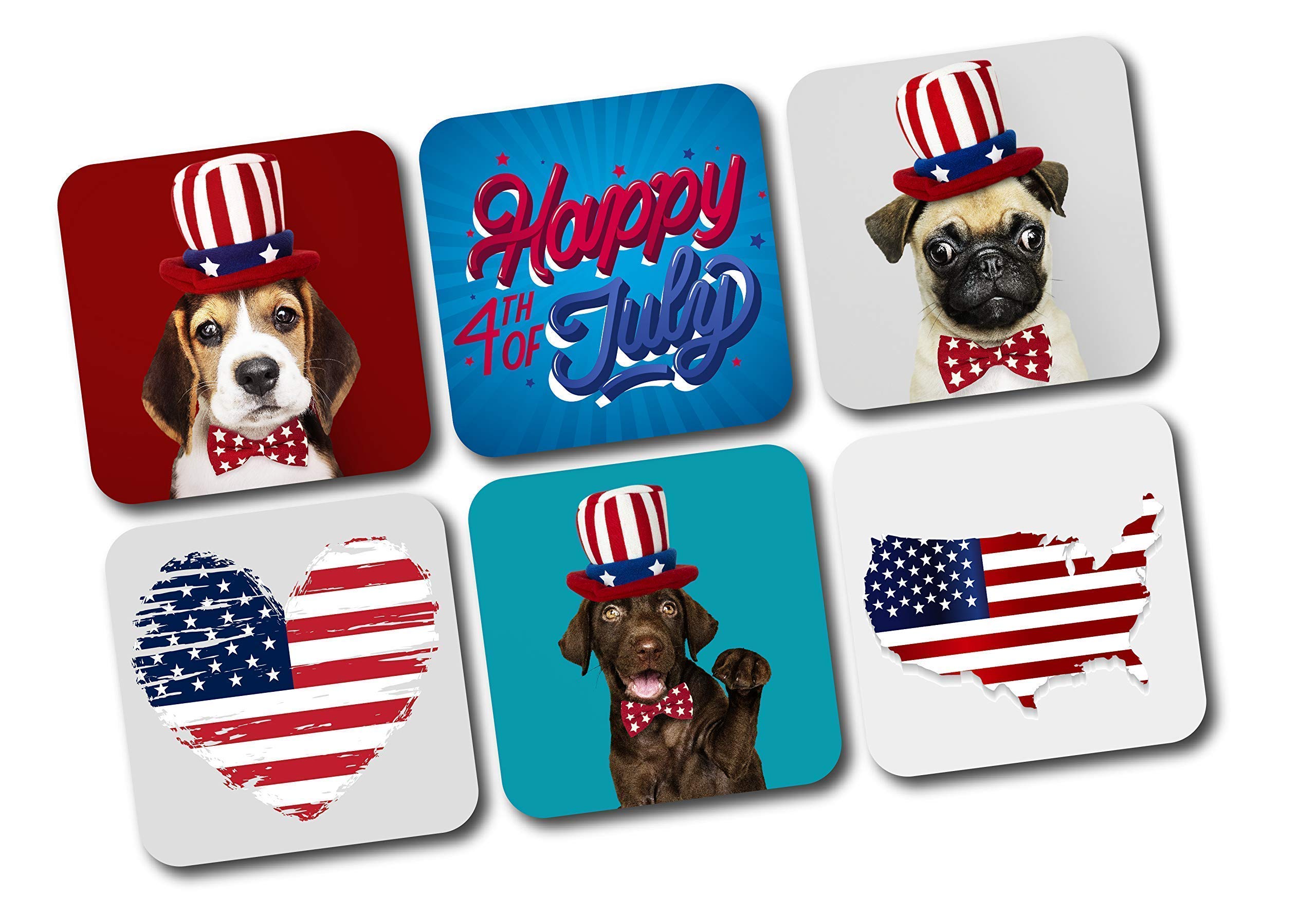 Custom 4th of July Coasters Set of 4 or 6 - Patriotic Independence Day Drink Coasters with Spill Protection - Round & Square Durable Printed Table Coasters - Personalized Gift for Family & Friends - Perfect for BBQs, Parties & Home Decor