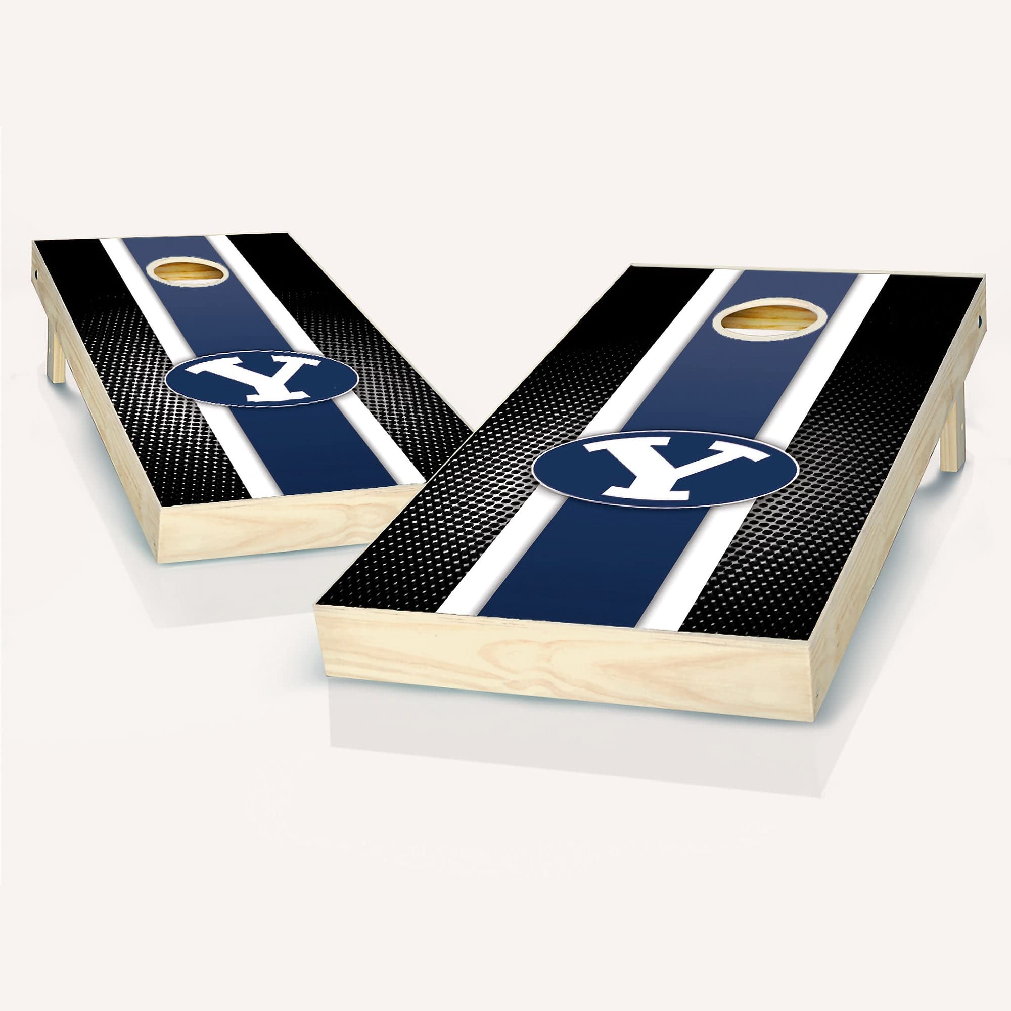 Premium BYU Stripe Cornhole Game Set - 2 Wooden Boards & 8 Bean Bags for Outdoor Tailgating, Backyard Parties, and College Game Day Fun