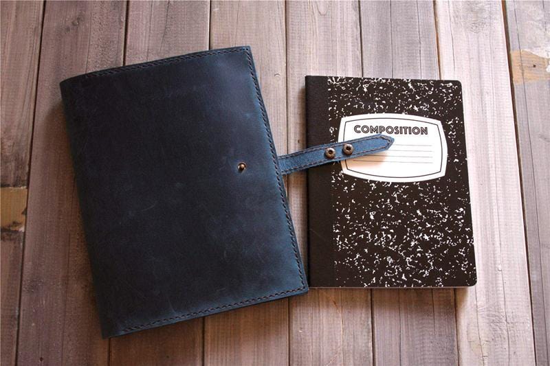 Premium Blue Leather iPad Case with Notebook Holder - Stylish Portfolio Cover for Work, School & Travel