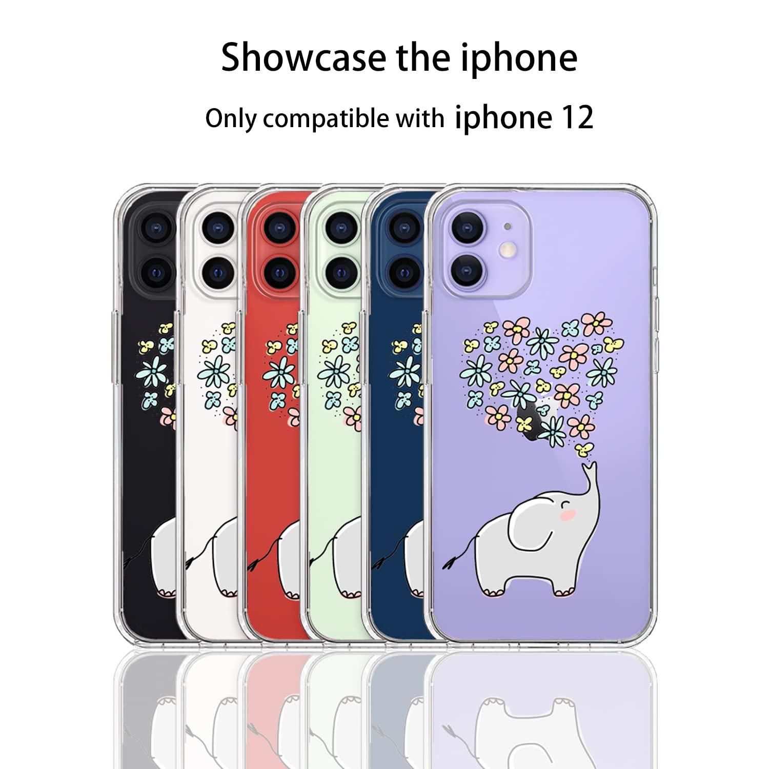 Heart Elephant iPhone 12 Case - Cute Aesthetic Shockproof Protective Phone Cover for Women & Girls | Perfect Gift for Birthday, Valentine's Day & Everyday Use