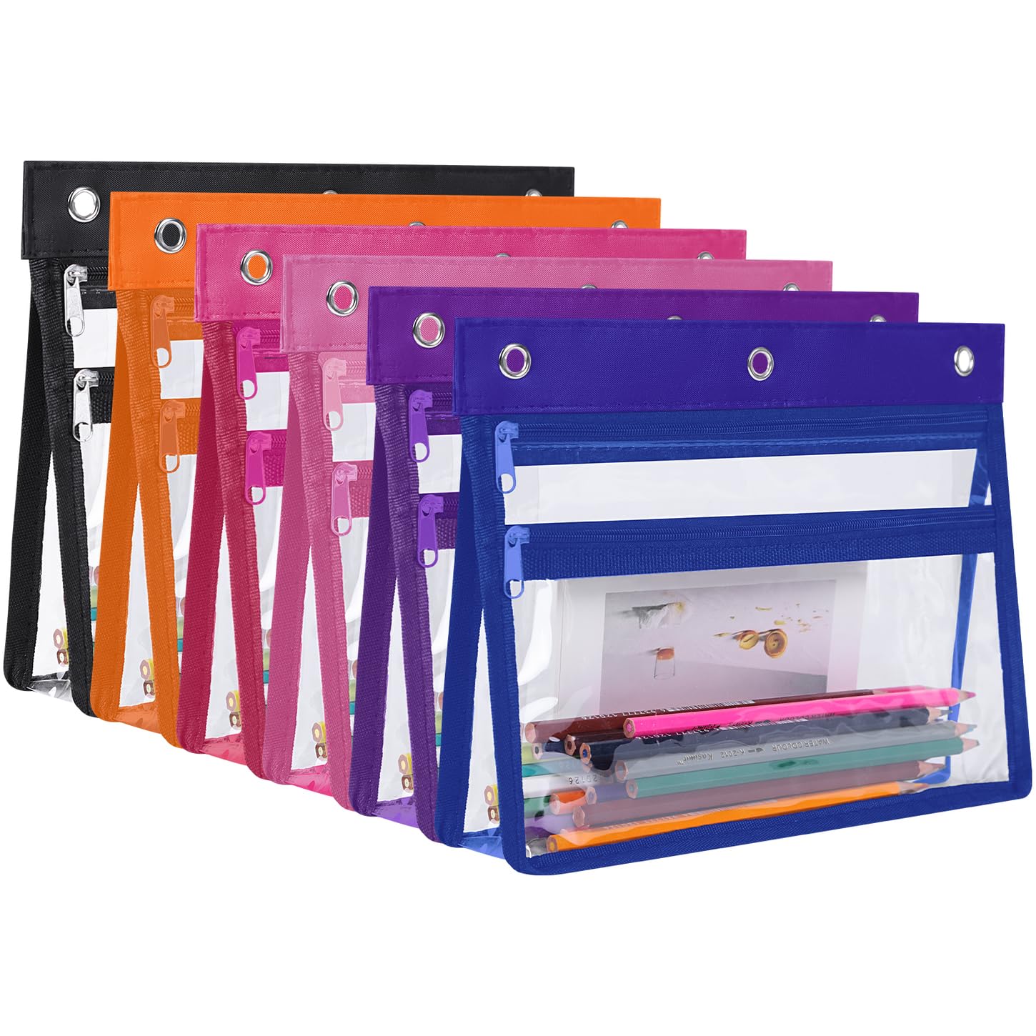 6-Pack Colorful 3-Ring Binder Pencil Pouches with 1.5