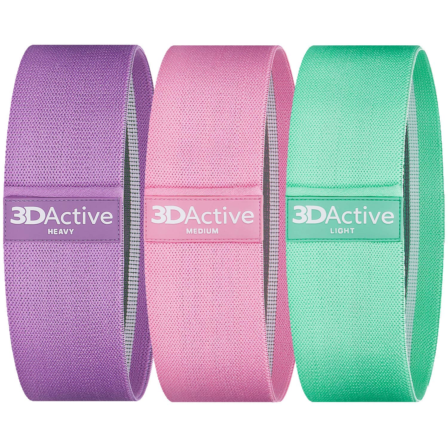 3DActive Fabric Resistance Bands for Legs & Butt Workouts - Non-Slip Hip Band Set for Home & Gym Training - Includes Exercise Guide & Carry Bag - Perfect for Squats, Yoga, Pilates & Strength Training