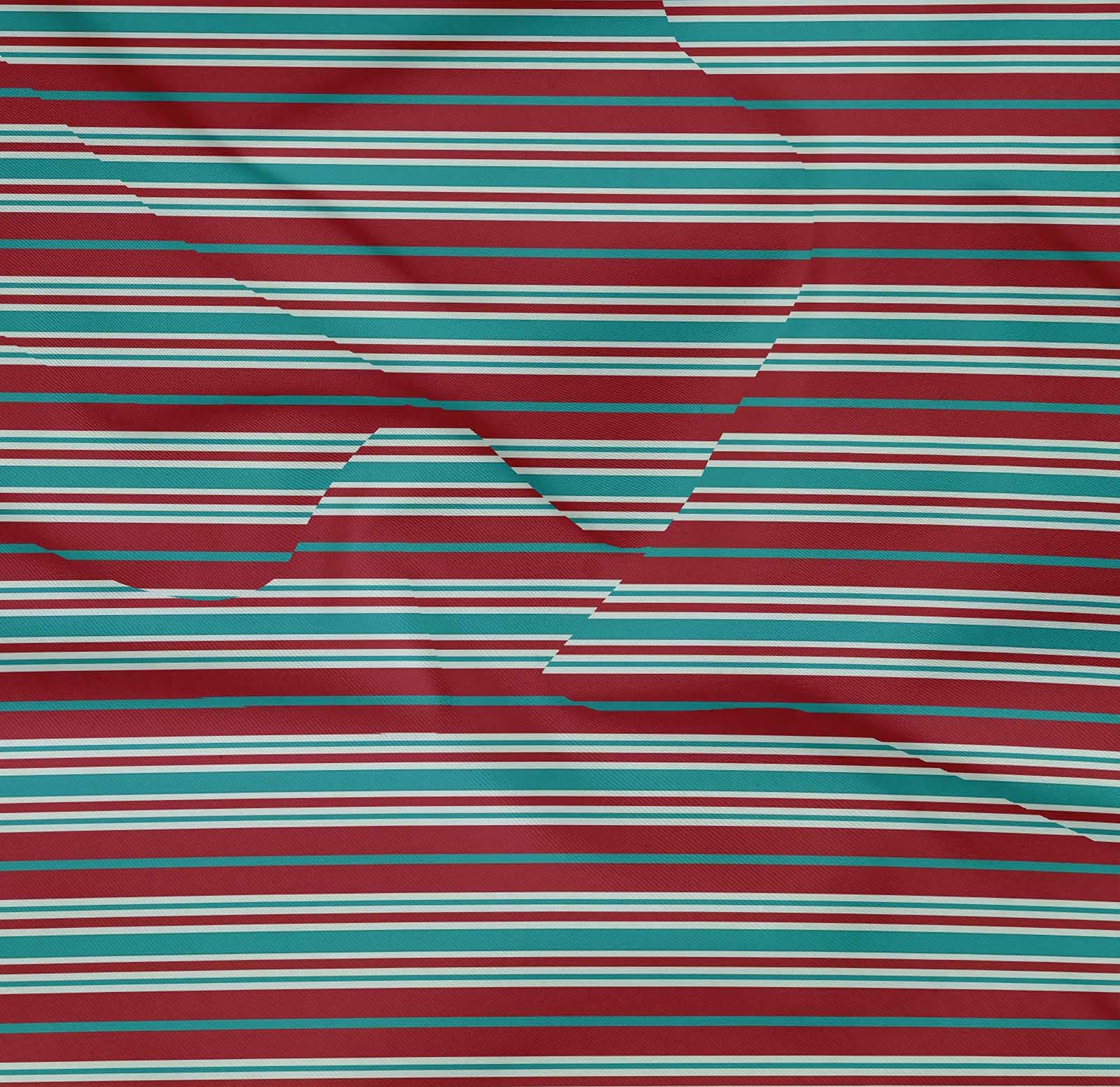 Premium 100% Cotton Poplin Twill Fabric - Red Striped Print for DIY Clothing & Sewing Projects (56