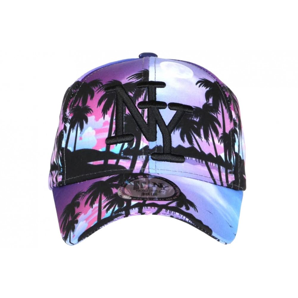 NY Blue & Pink Tropical Palm Sunset Baseball Cap - Unisex for Men & Women | Perfect for Beach, Summer Outfits, and Casual Wear