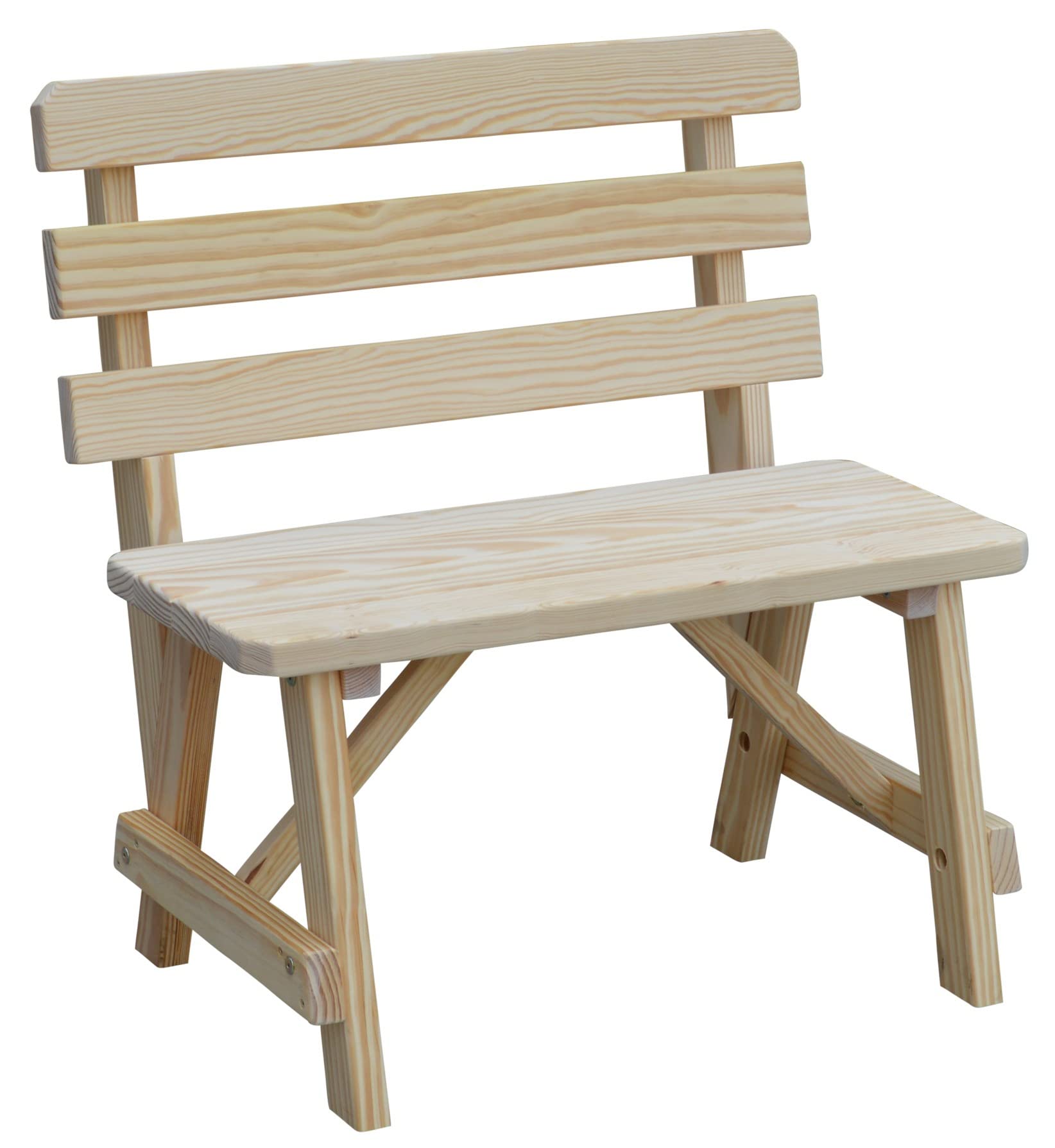 Outdoor Cedar 3-Foot Traditional Backed Bench - Unfinished Wood Garden Bench for Patio, Deck, Porch & Backyard | Furniture Barn USA