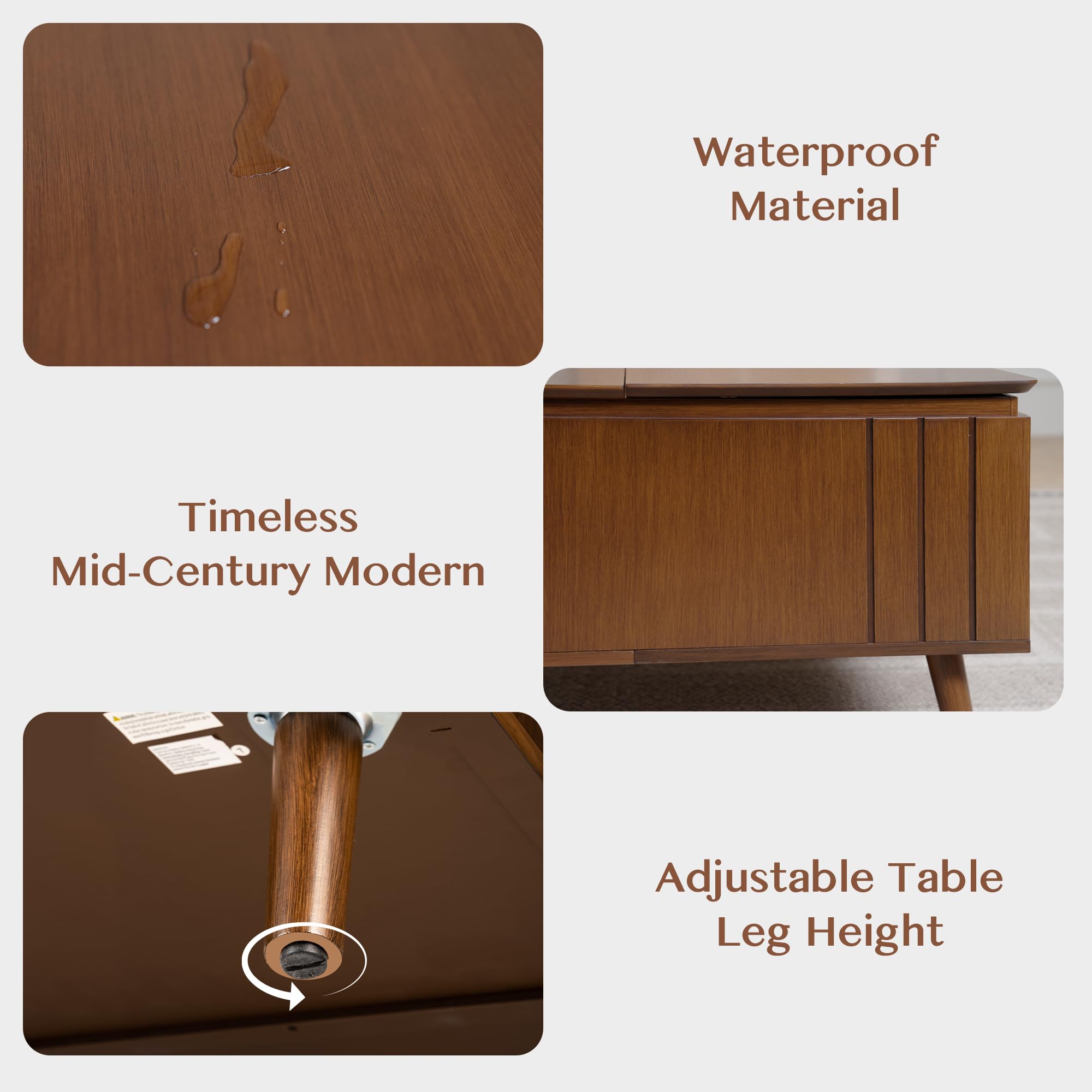 Lift Top Coffee Table with Storage, Mid Century Modern Square, Dark Walnut, Ideal for Living Room, Home Office, and Dining, Functional and Stylish