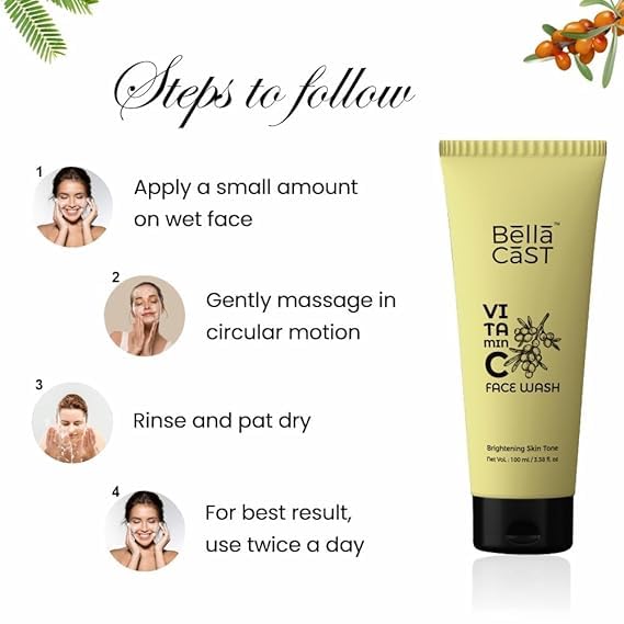 Vitamin C Face Wash for All Skin Types - Paraben Free, Toxin-Free & Oil-Free Cleanser with No Harsh Chemicals | Brightens & Illuminates Skin | 100ml | Perfect for Daily Skincare Routine & Acne-Prone Skin