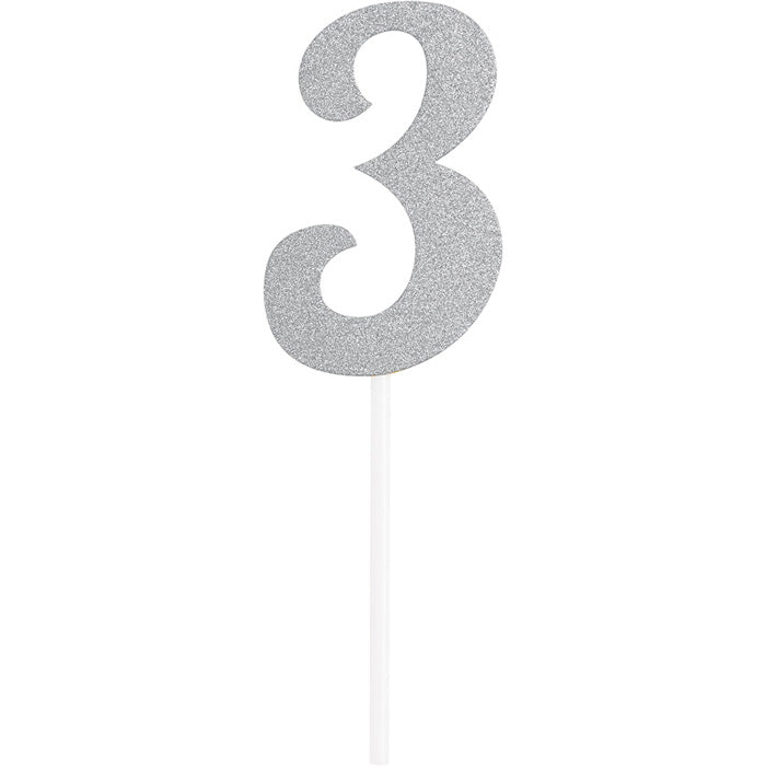 12-Piece Bulk Silver Glitter Number 3 Cake Toppers for Birthday Parties, Anniversary Celebrations & Special Occasions