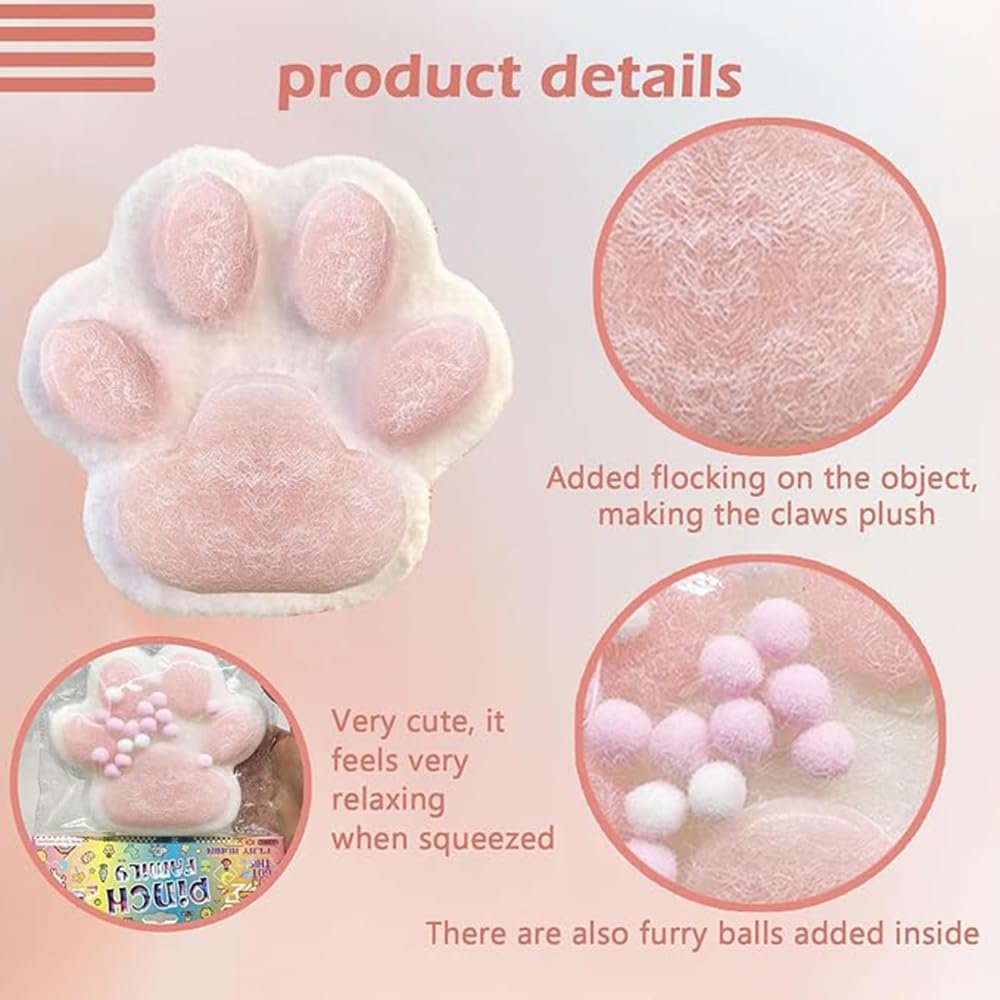 Handmade Taba Squishy Cat Paw Stress Relief Toy - Super Soft Fidget Squeeze Ball for Anxiety & Relaxation - Cute Pink Squishy Fur Toy for Kids & Adults - Perfect for Office, Home & Travel Use