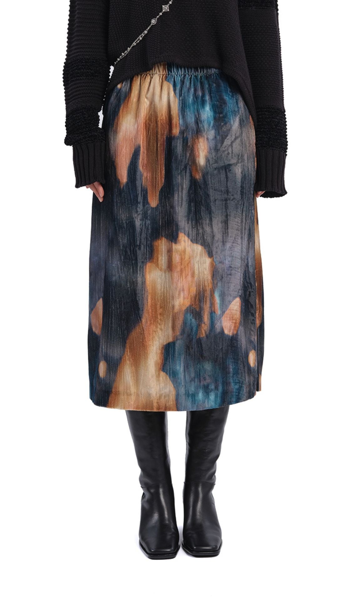 Watercolor Print Velour Skirt for Women - Soft & Stylish Flowy Midi Skirt for Casual Wear, Date Night & Boho Outfits