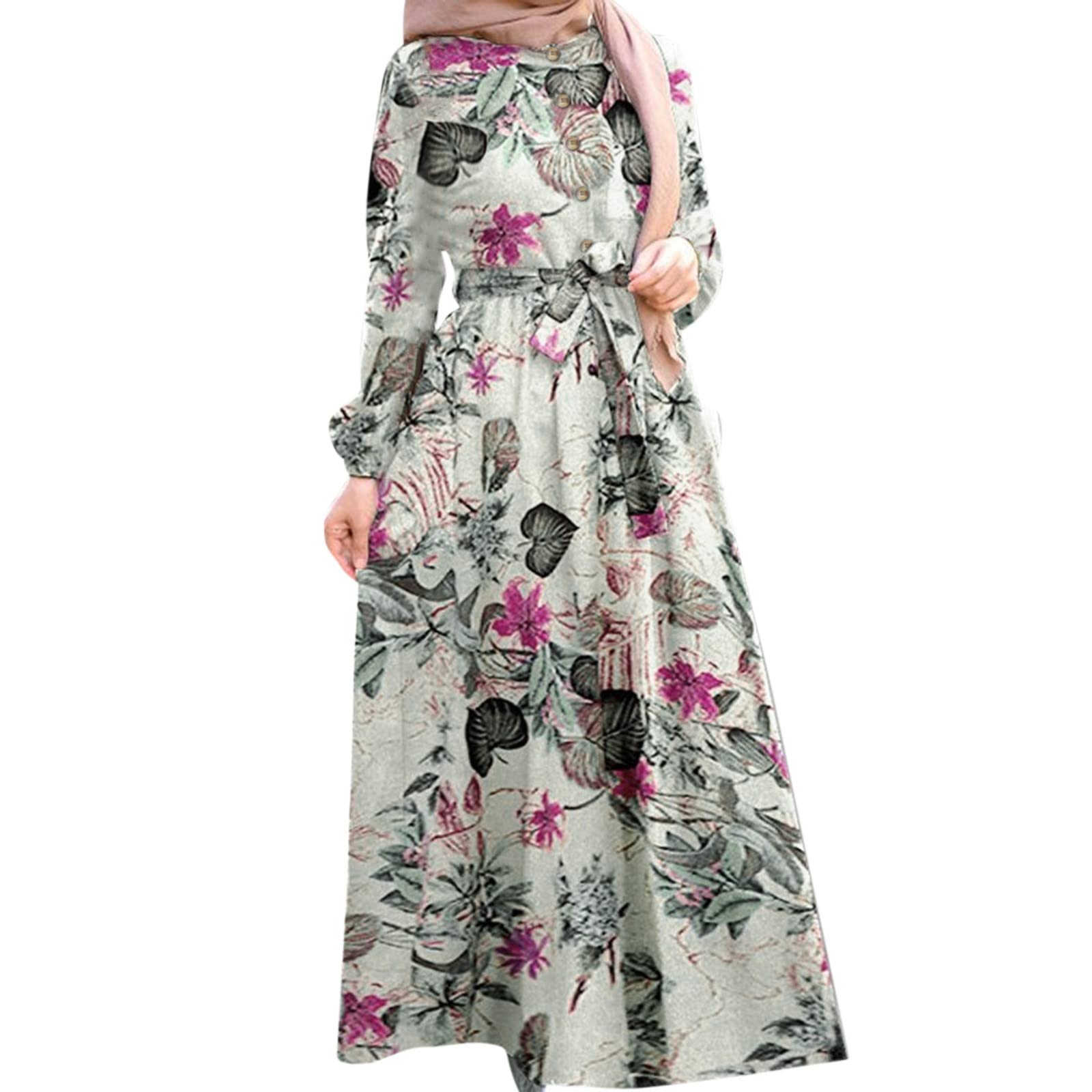 Women's Vintage Printed T-Shirt Dress - Casual Long Sleeve O-Neck Elegant Maxi Dress | Perfect for Everyday Wear, Office Outfits & Weekend Brunch