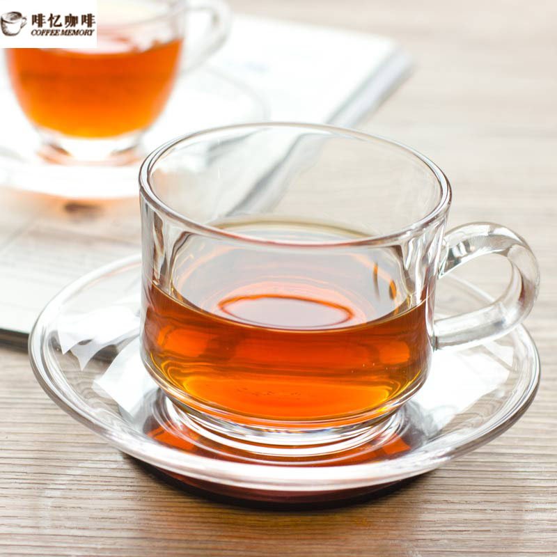 PrimeWorld London Tea Cup and Saucer Set - 12 Piece (6 Cups & 6 Saucers) 180ml Crystal Clear Espresso Coffee Mugs with Handle - Durable Toughened Glass for Cappuccino, Latte, Milk, Hot & Cold Drinks - Perfect for Tea Parties, Coffee Shops, Restaurants and Home Use