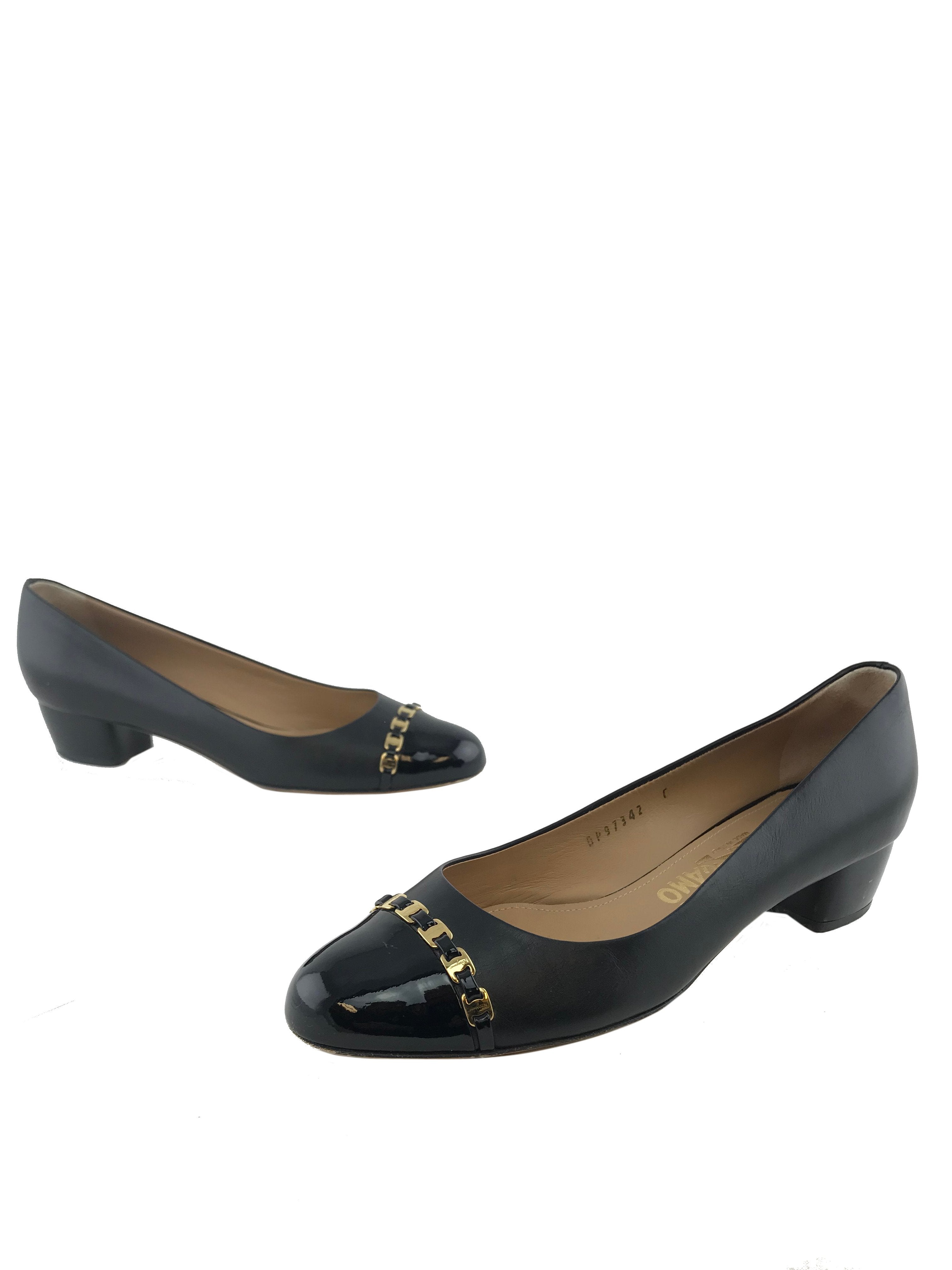 Salvatore Ferragamo Nana Cap Toe Chain Detail Pumps Women's Size 8 | Elegant Heels for Office, Party & Special Occasions