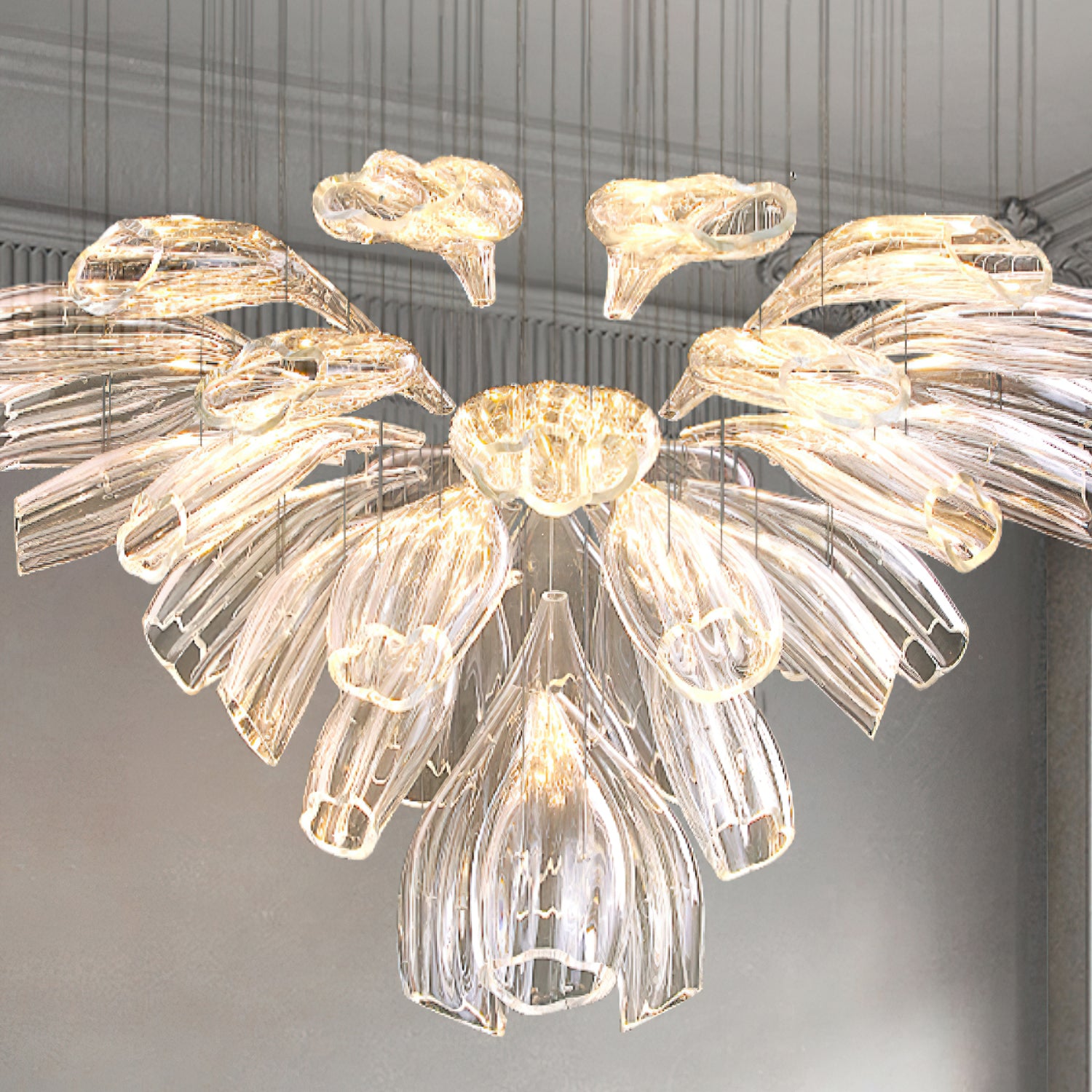 Elegant Glass Lotus Chandelier - Modern Ceiling Light Fixture for Living Room, Bedroom & Dining Room Decor | Perfect for Home, Office & Wedding Venue Lighting