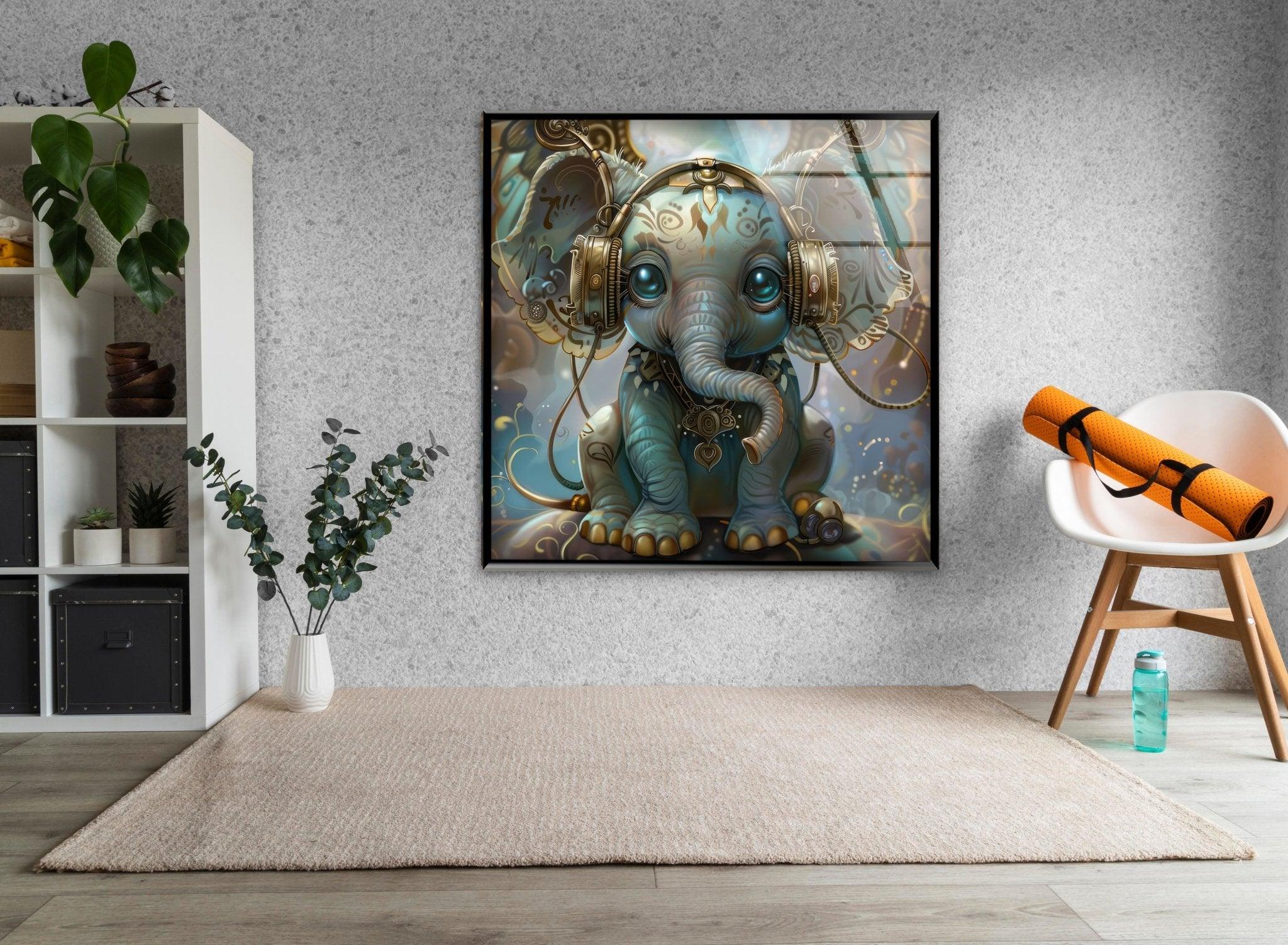 Baby Elephant Glass Wall Art - Handmade Nursery Decor, Kids Room Mural, Playroom Accent - Perfect for Baby Showers & Children's Bedrooms