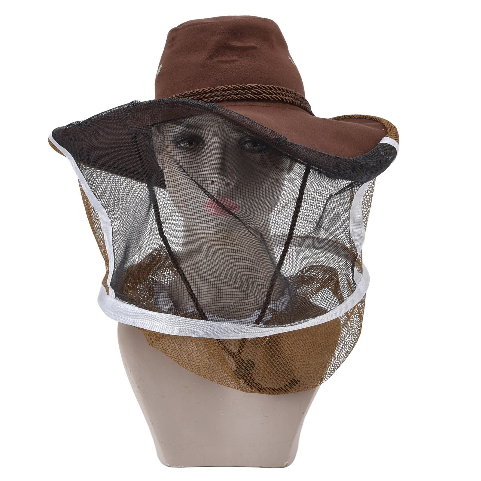 Beekeeper Cowboy Hat with Full Face Net Veil - Breathable Mesh Beekeeping Hat for Protection - Brown Beekeeping Gear for Outdoor Apiary Work & Honey Harvesting