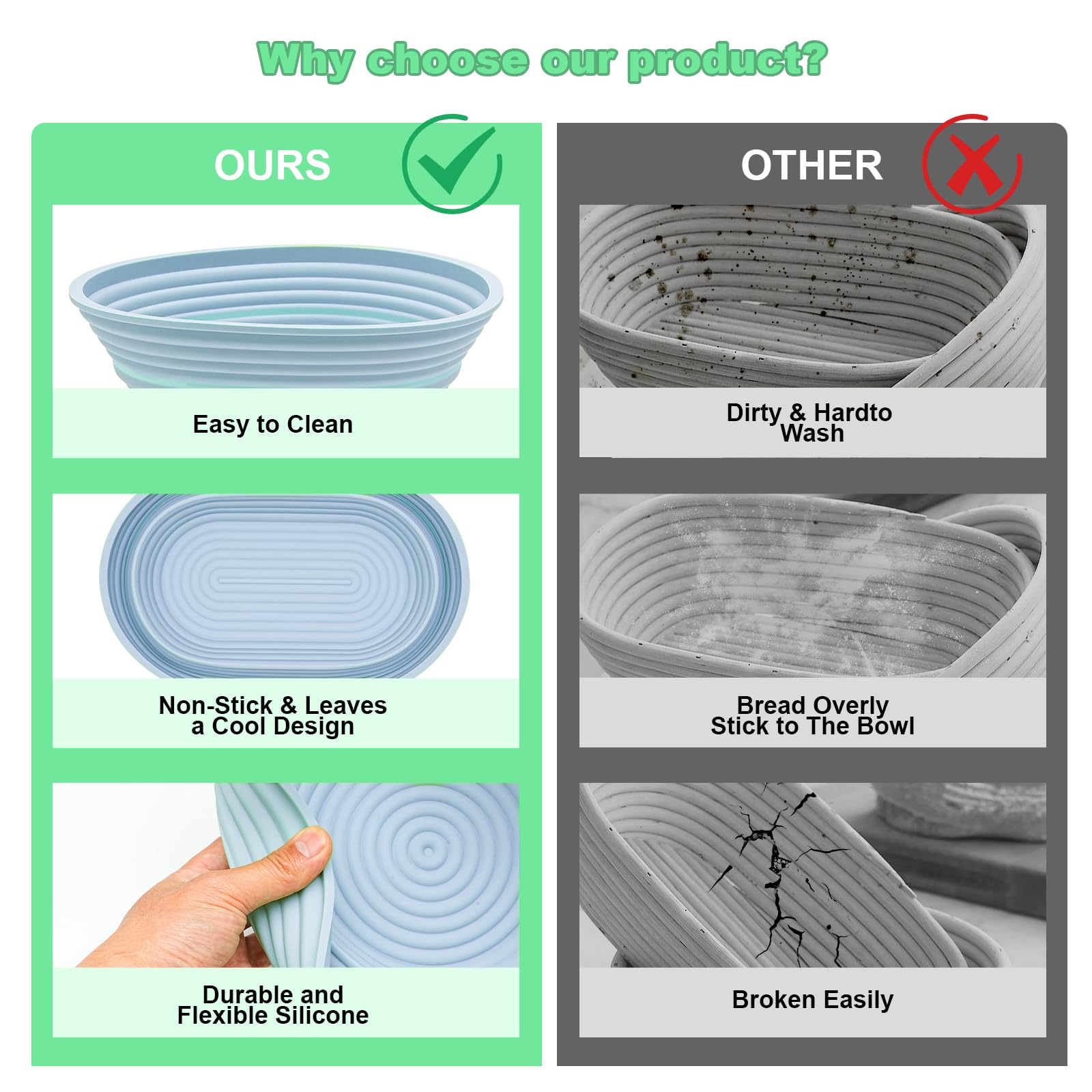 Premium Sourdough Bread Baking Kit - 2-Pack Silicone Banneton Proofing Baskets (9