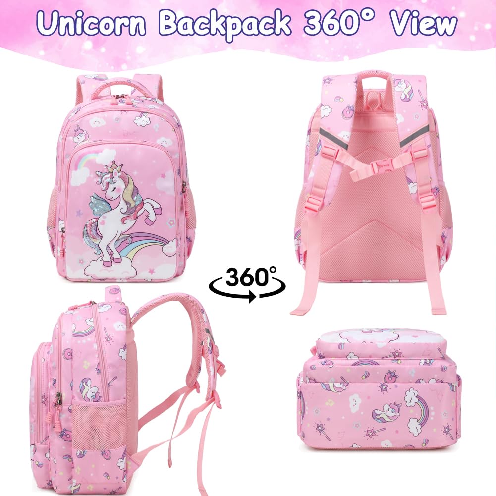 Cute Unicorn Backpack for Girls - Water Resistant Elementary School Bookbag Set with Pencil Case - Perfect for School, Travel & Daily Use