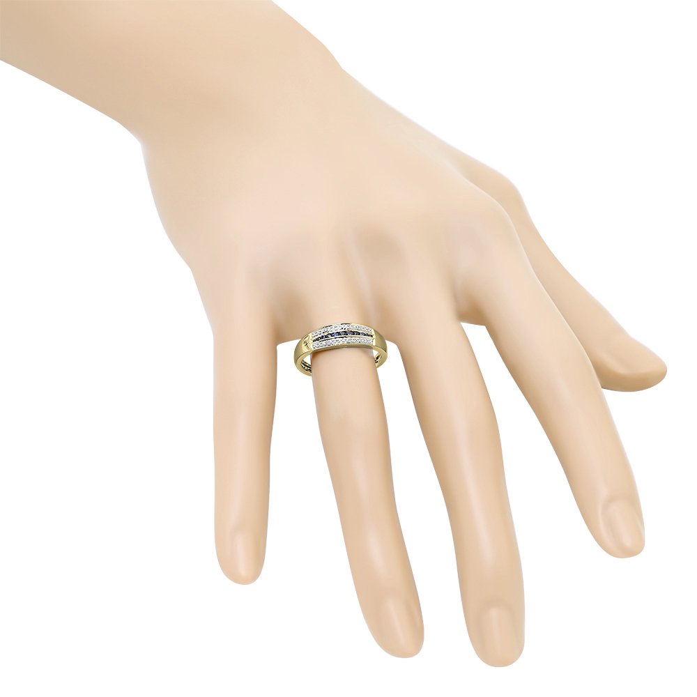 14K Solid Gold Blue Sapphire & White Diamond Stackable Ring for Women - Anniversary Wedding Band, Engagement Gift, Bridal Jewelry - Perfect for Stacking, Everyday Wear & Special Occasions