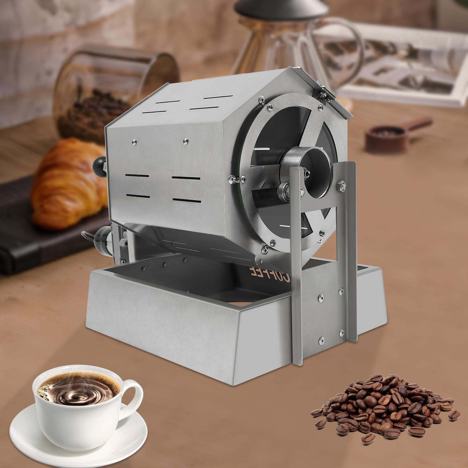 Premium Stainless Steel Drum Coffee Bean Roaster with Gas Burner - Perfect for Home Roasting, Coffee Shops & Small Batch Artisan Coffee Production