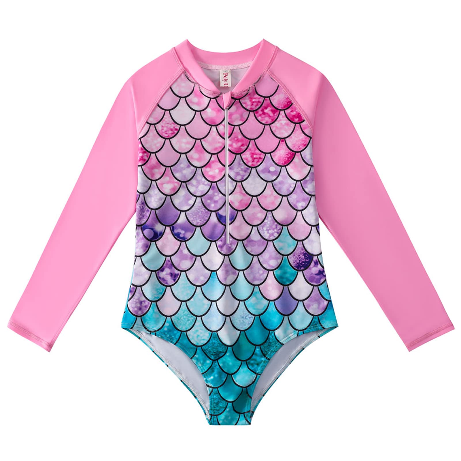 Girls Long Sleeve One Piece Swimsuits with Zipper Front - UPF 50+ Rash Guard Bathing Suit for Sun Protection - Perfect for Beach, Pool & Water Sports
