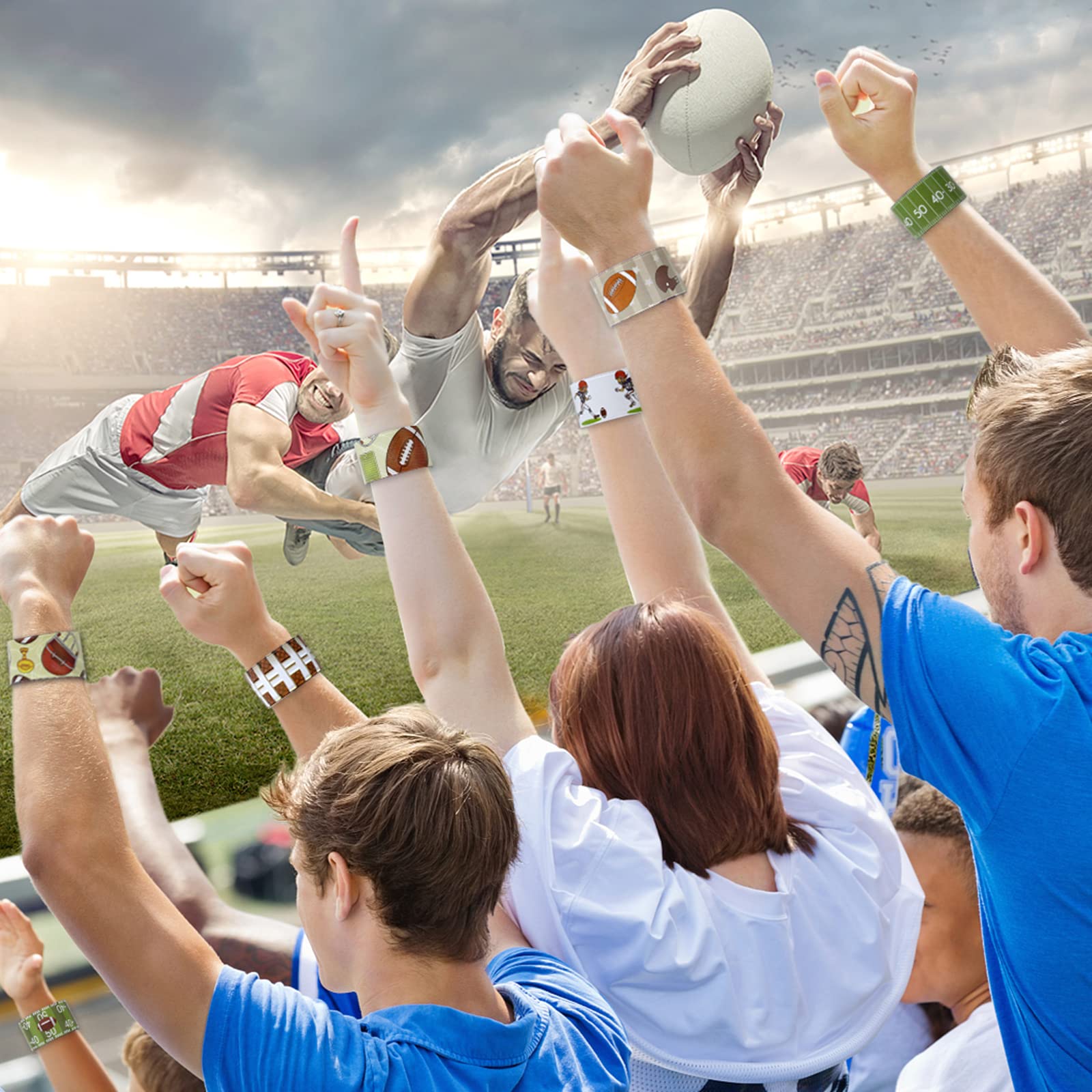 72PCS Football Slap Bracelets - Bulk Sports Wristbands for Football Rugby Birthday Parties, Classroom Rewards & Team Events - 12 Fun Designs for Kids & Adults - Perfect for Game Day Favors, School Prizes & Sports Themed Celebrations