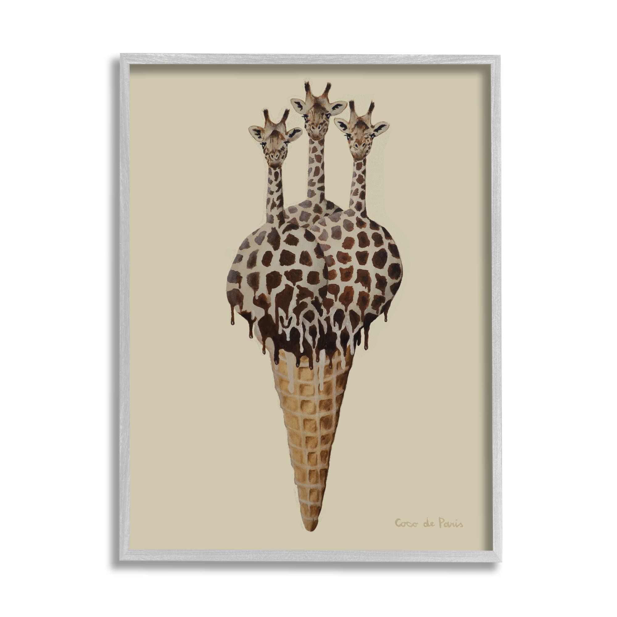Stupell Industries Three Giraffes Ice Cream Scoop Waffle Cone Wall Art - Coco de Paris Design - Playful Animal Nursery Decor for Kids' Room & Ice Cream Shop