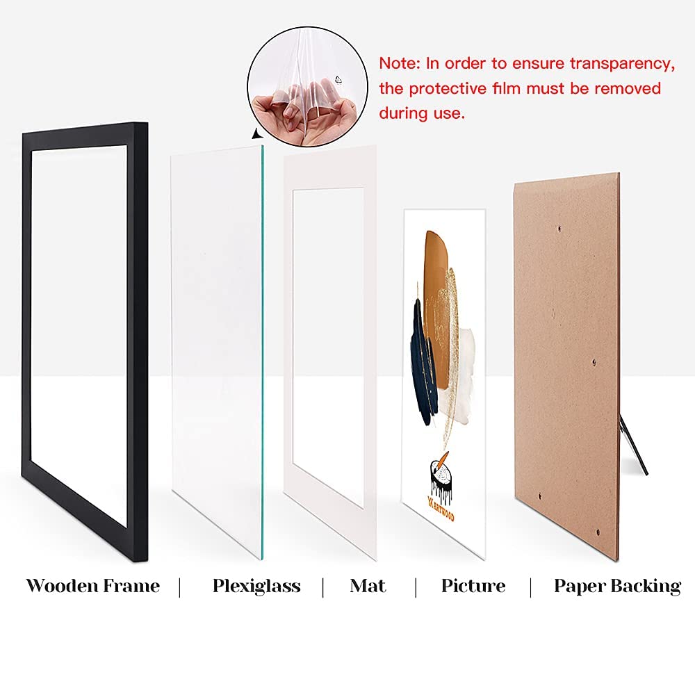 12x16 Black Solid Wood Picture Frame - Display 8.5x11 with Mat or 12x16 Without Mat - Clear Plexiglass Photo Frame for Wall or Tabletop - Perfect for Home Decor, Office Art Display & Gift Giving