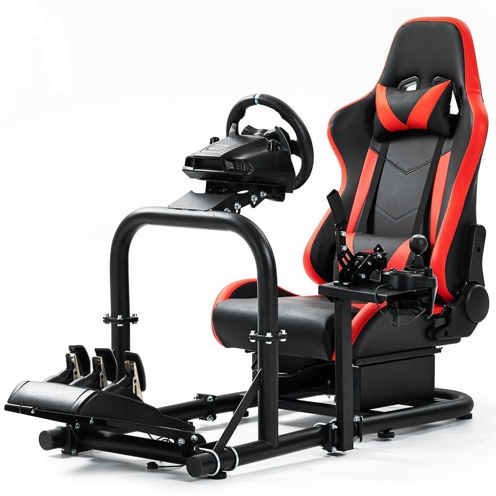 Marada Racing Simulator Cockpit with Adjustable Gaming Seat - Compatible with Logitech G27 G29 G920 G923, Thrustmaster T300RS GT, Fanatec & More - 50mm Heavy-Duty Steel Frame for Ultimate Stability - Perfect for Home Racing Simulation & Esports Training