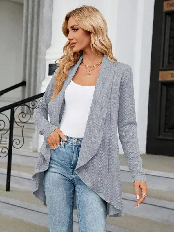 Women's Loose Collar Cardigan Sweater - Soft Knit Open Front Long Sleeve Top for Casual Wear & Office Outfits