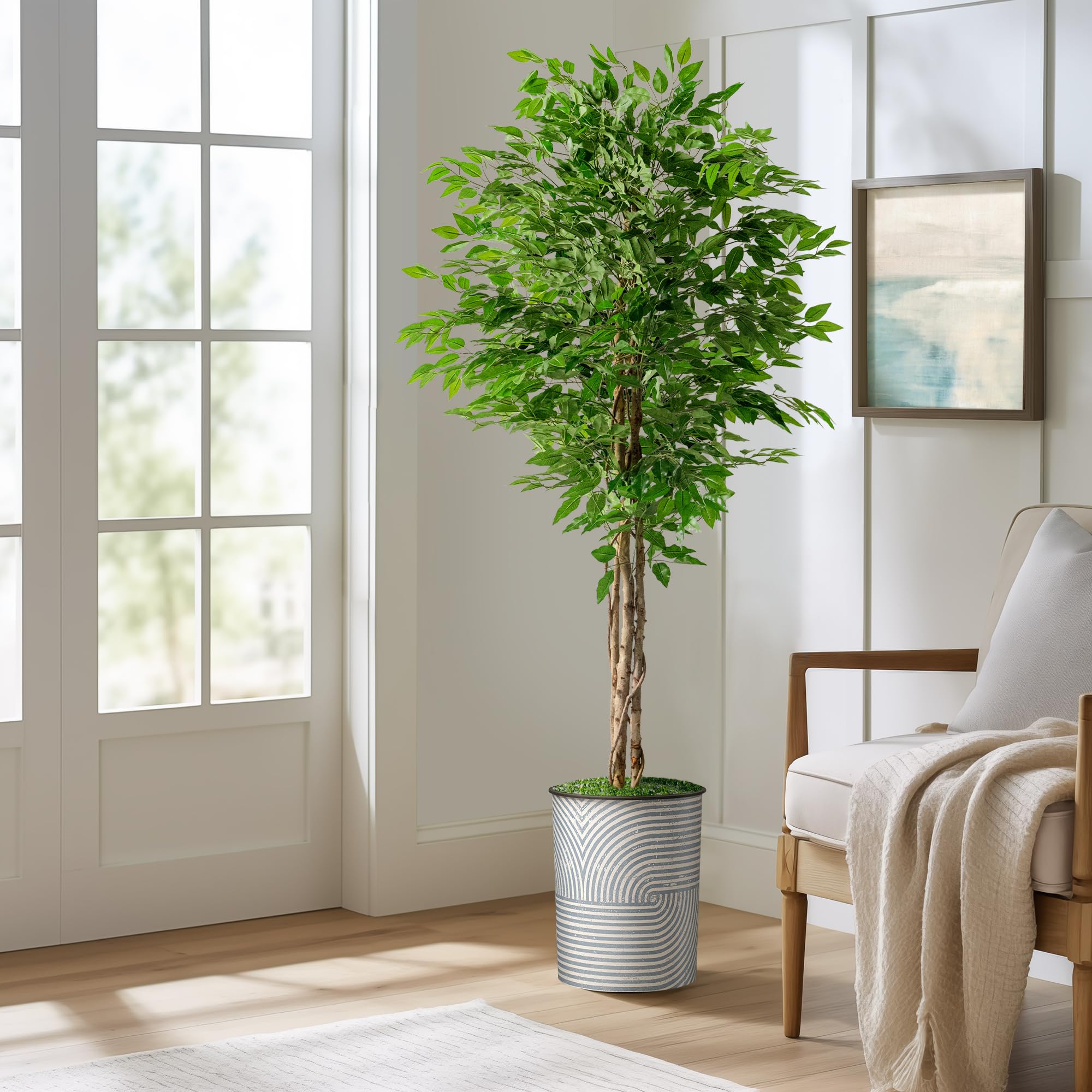 Modern Geometric Planter with Artificial Ficus Silk Tree - 66