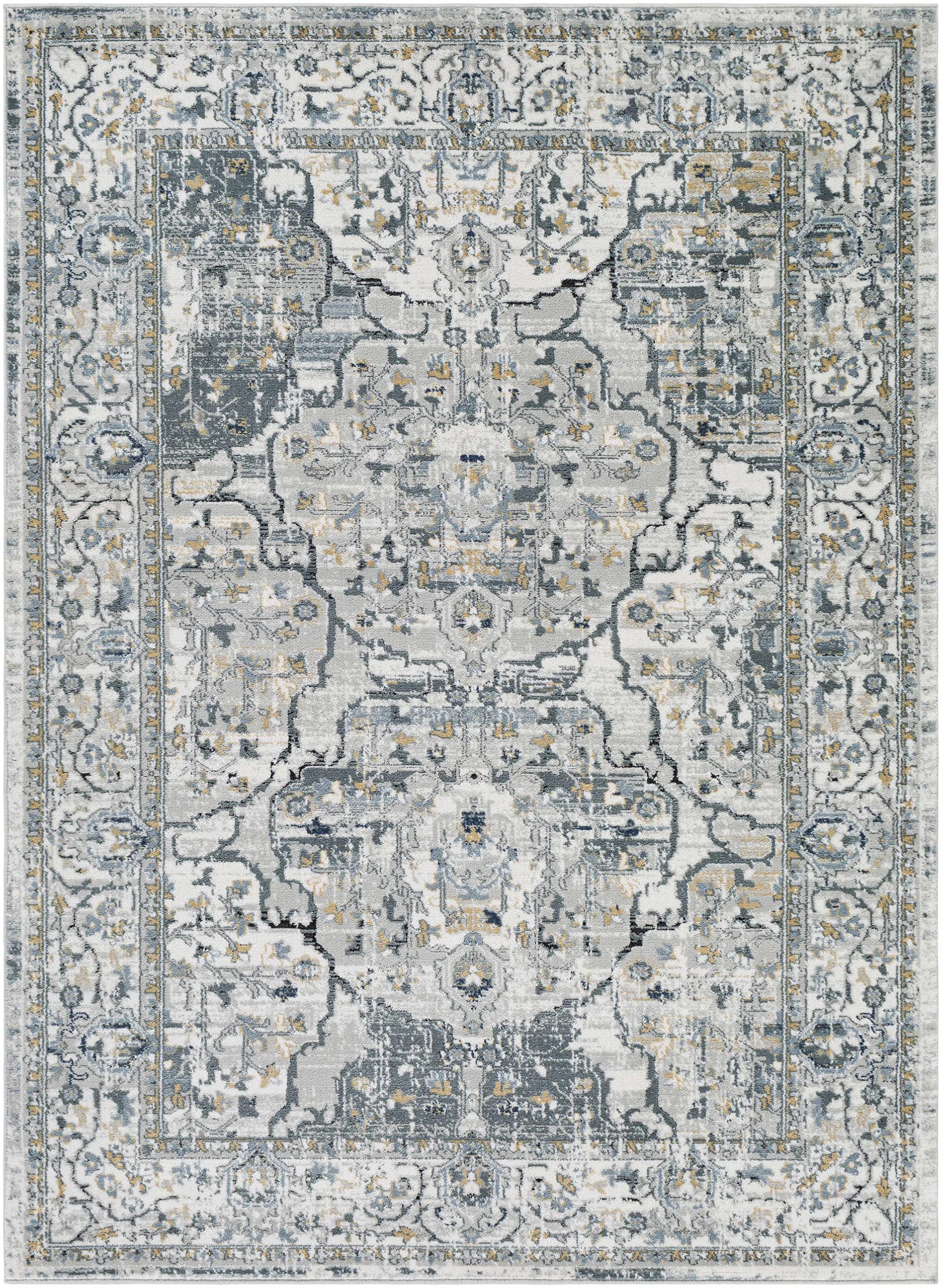 Premium Hauteloom Parcoal Traditional Area Rug - 9' x 12' - Soft Beige, Black & Blue - Perfect for Living Room & Bedroom Decor - Adds Elegance & Comfort to Your Home