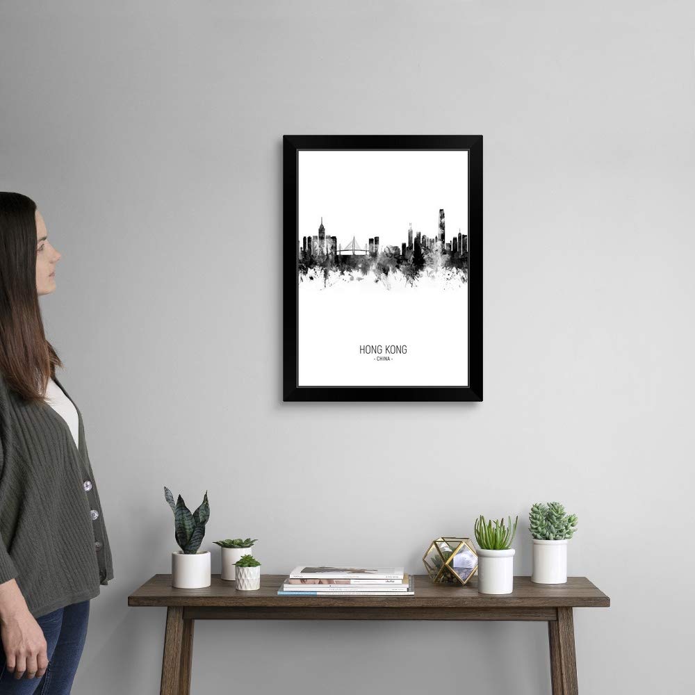 Hong Kong Skyline Black Framed Wall Art Print - Modern Cityscape Painting for Home & Office Decor | Perfect for Living Room, Bedroom or Office Wall Decor