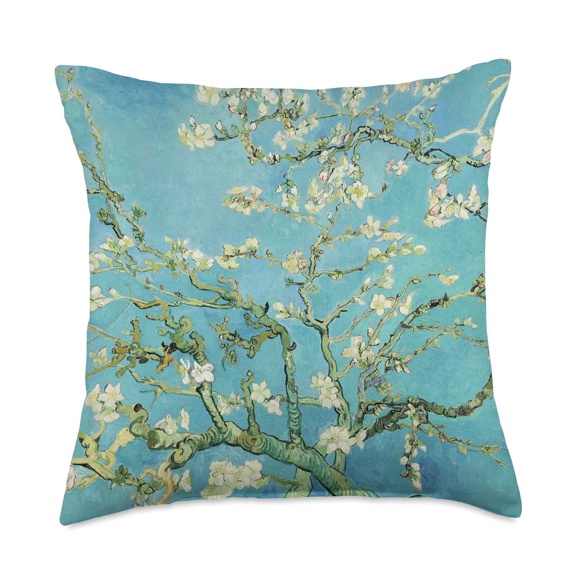 Vincent Van Gogh White Blossoms Sky Blue Decorative Throw Pillow - Perfect for Living Room Sofa, Bedroom Decor & Home Accent