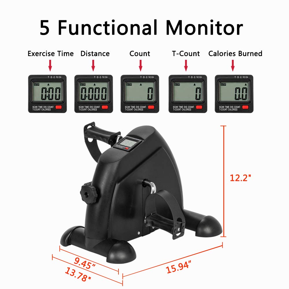 Under Desk Exercise Bike - Mini Stationary Pedal Exerciser for Physical Therapy & Leg Workouts - Compact & Portable for Office, Home & Rehab Use - Black