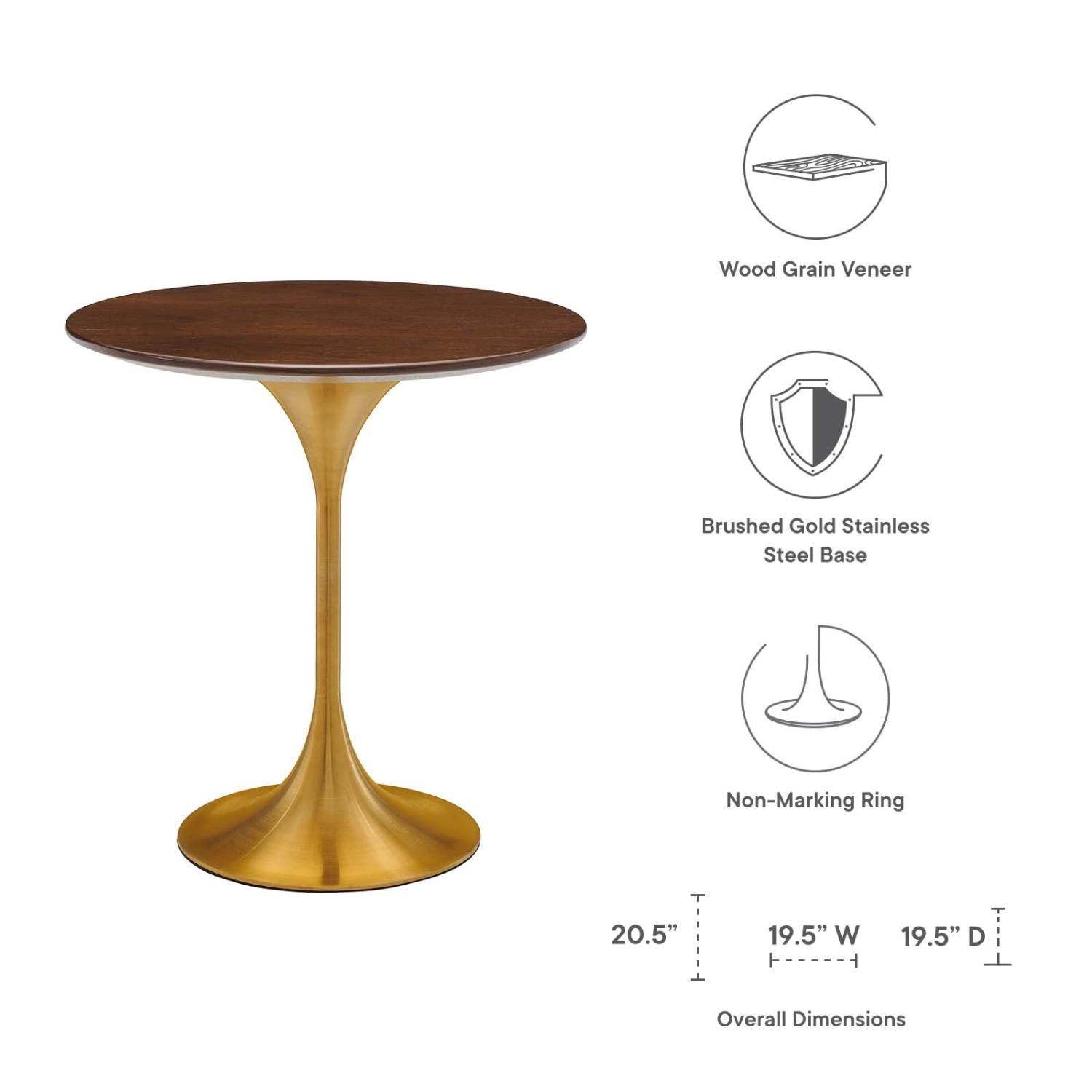 Modway Lippa Round Side Table with Gold Cherry Finish - 18