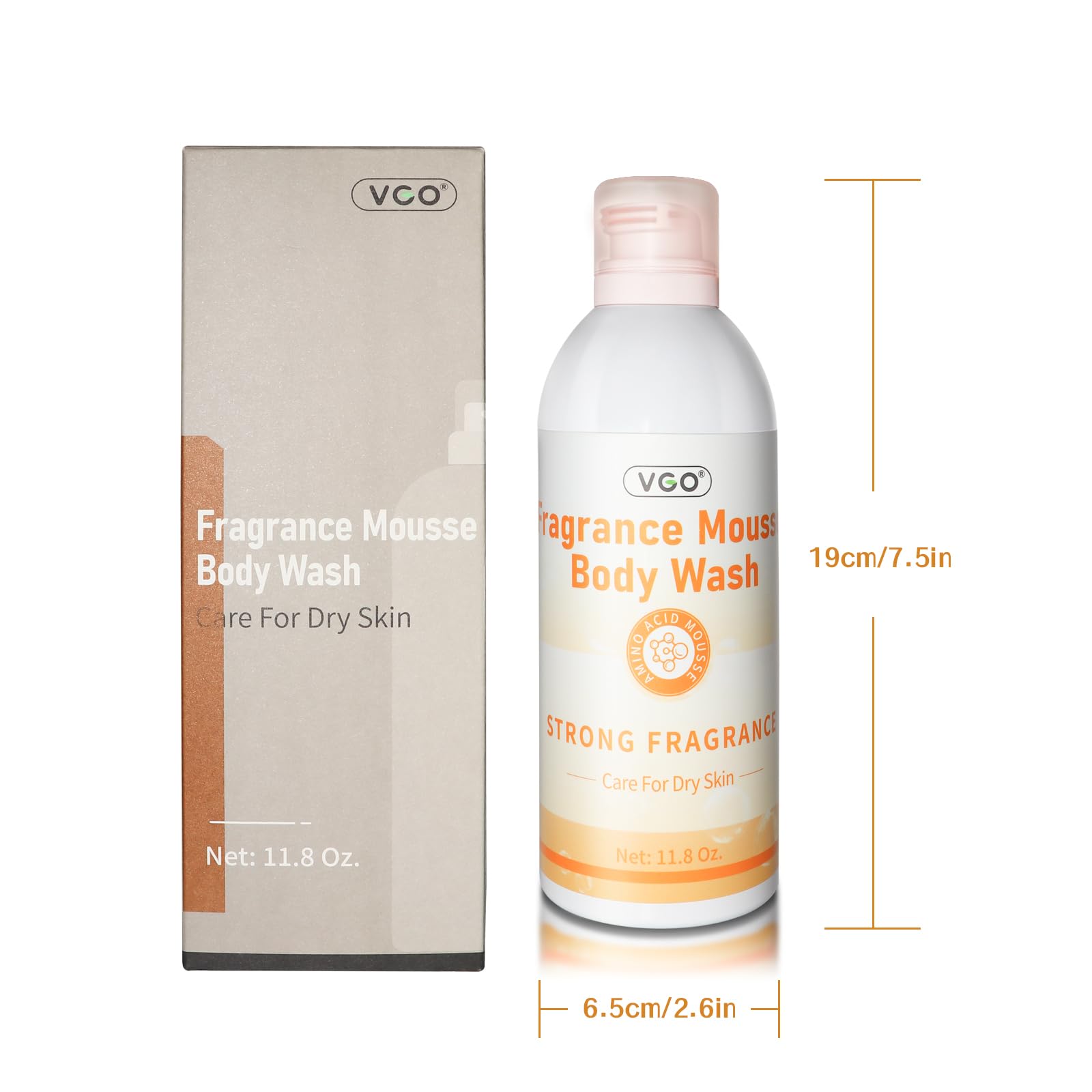 VGO Fragrance Mousse Body Wash - Deep Moisturizing Foaming Shower Gel for Dry & Sensitive Skin (11.8oz, White) | Gentle Cleanser for Daily Shower & Bath Routine, Spa-Like Luxury at Home