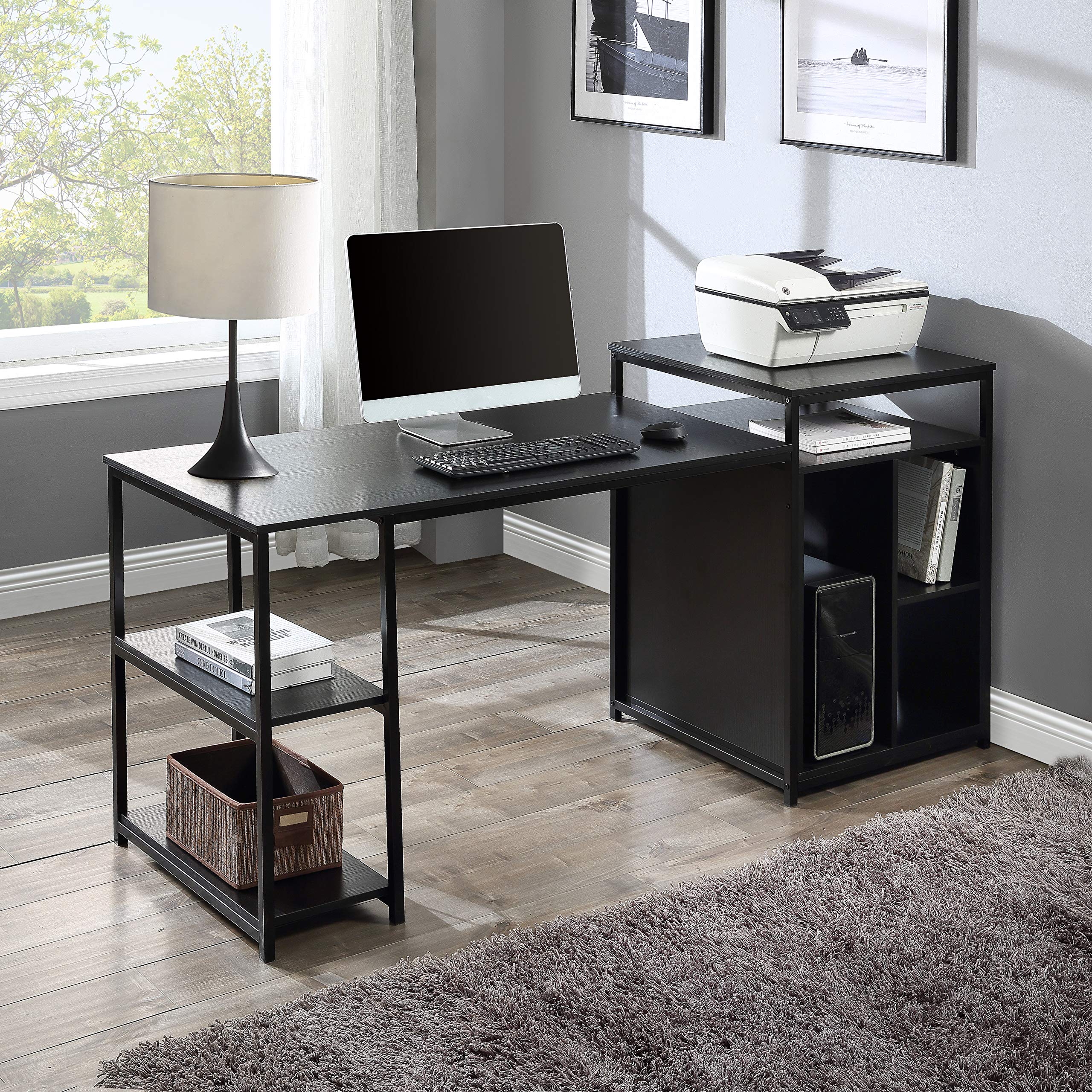 Spaco Home Office Computer Desk with Storage Shelf & CPU Stand - Easy to Assemble Workstation for Small Spaces, Gaming & Remote Work