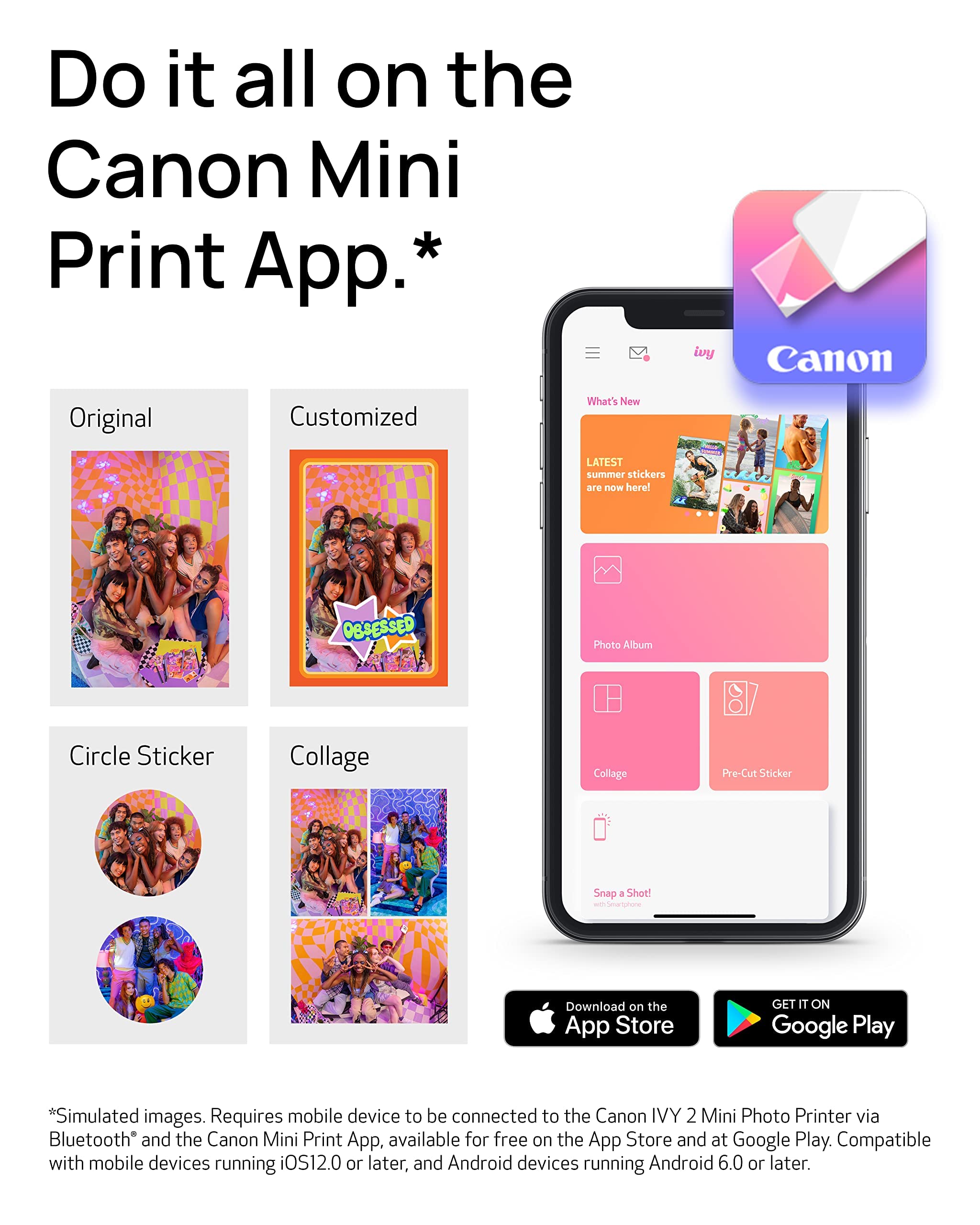 Canon Ivy 2 Mini Photo Printer - Wireless Portable Instant Printer for iPhone & Android, Sticky-Back Photo Prints in Blush Pink | Perfect for Travel, Scrapbooking & DIY Projects