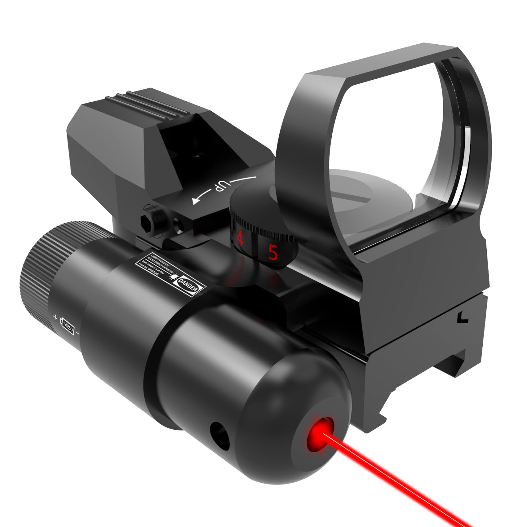 UUQ 1X22X33 Reflex Red Dot Sight - 4 Reticle Red & Green Dot Optics with Integrated Laser for 20mm Rail | Pistol & Rifle Scope for Hunting, Shooting & Tactical Use