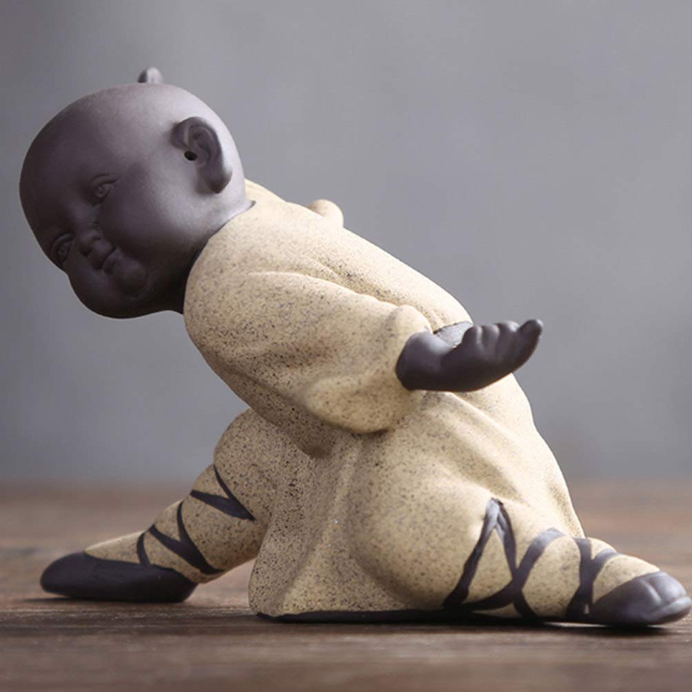 BESPORTBLE Cute Mini Buddha Statue - Little Monk Figurine, Yellow Kung Fu Monk Decor for Car Dashboard, Office Desk & Home Decor | Perfect Zen Meditation Gift, Feng Shui Ornament & Spiritual Desk Accessory