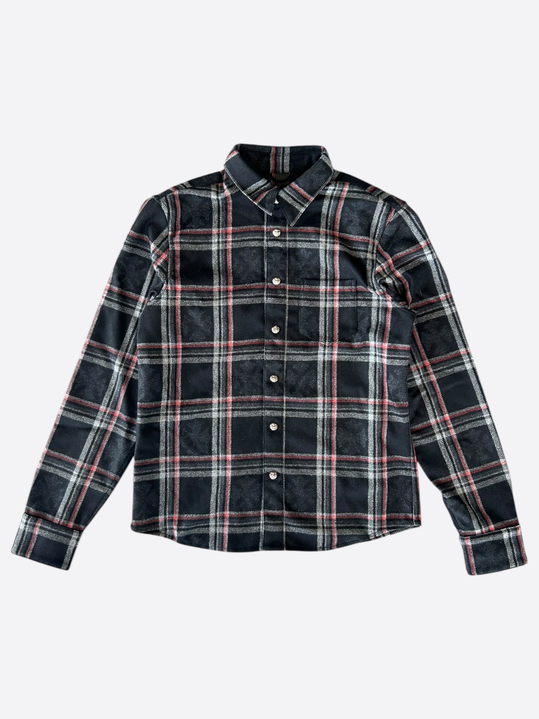 Chrome Hearts Navy Cross Jacquard Cashmere Button Up Shirt for Men - Luxury Designer Casual & Formal Wear - Perfect for Parties, Dates & Office Outfits